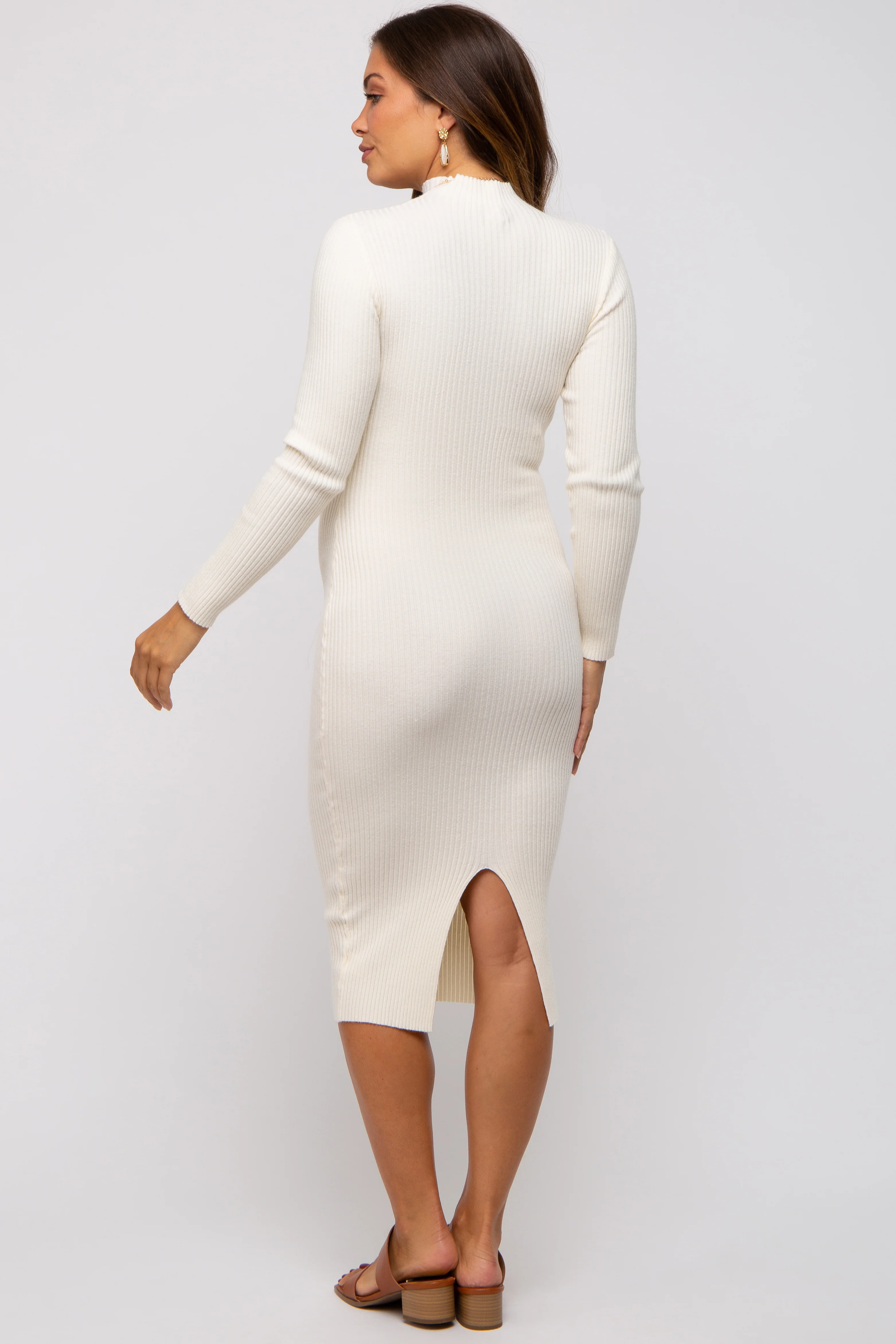 Cream Cutout Fitted Maternity Knit Dress - Image 3