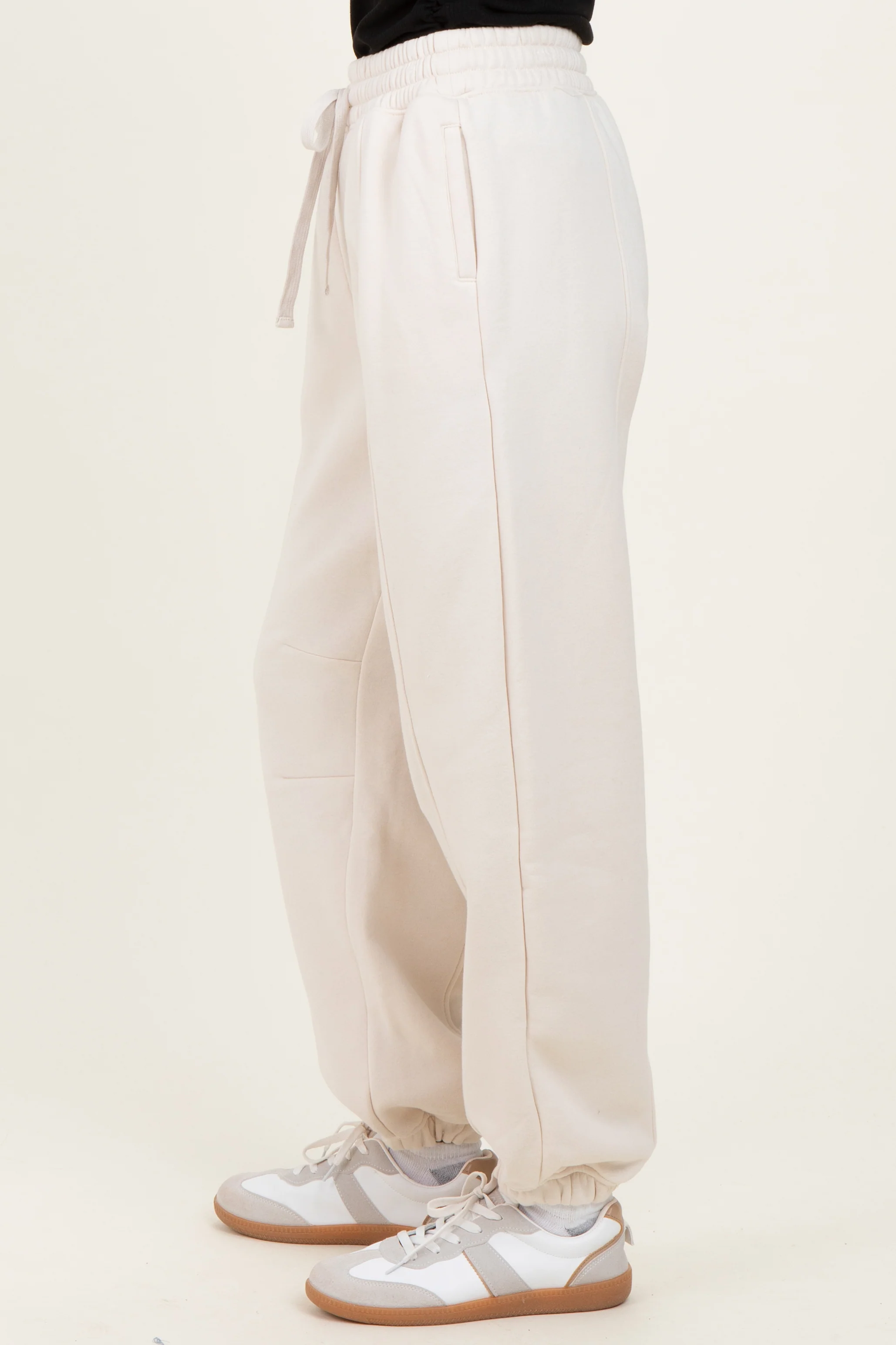 Cream Drawstring Relaxed Fit Sweatpants - Image 3