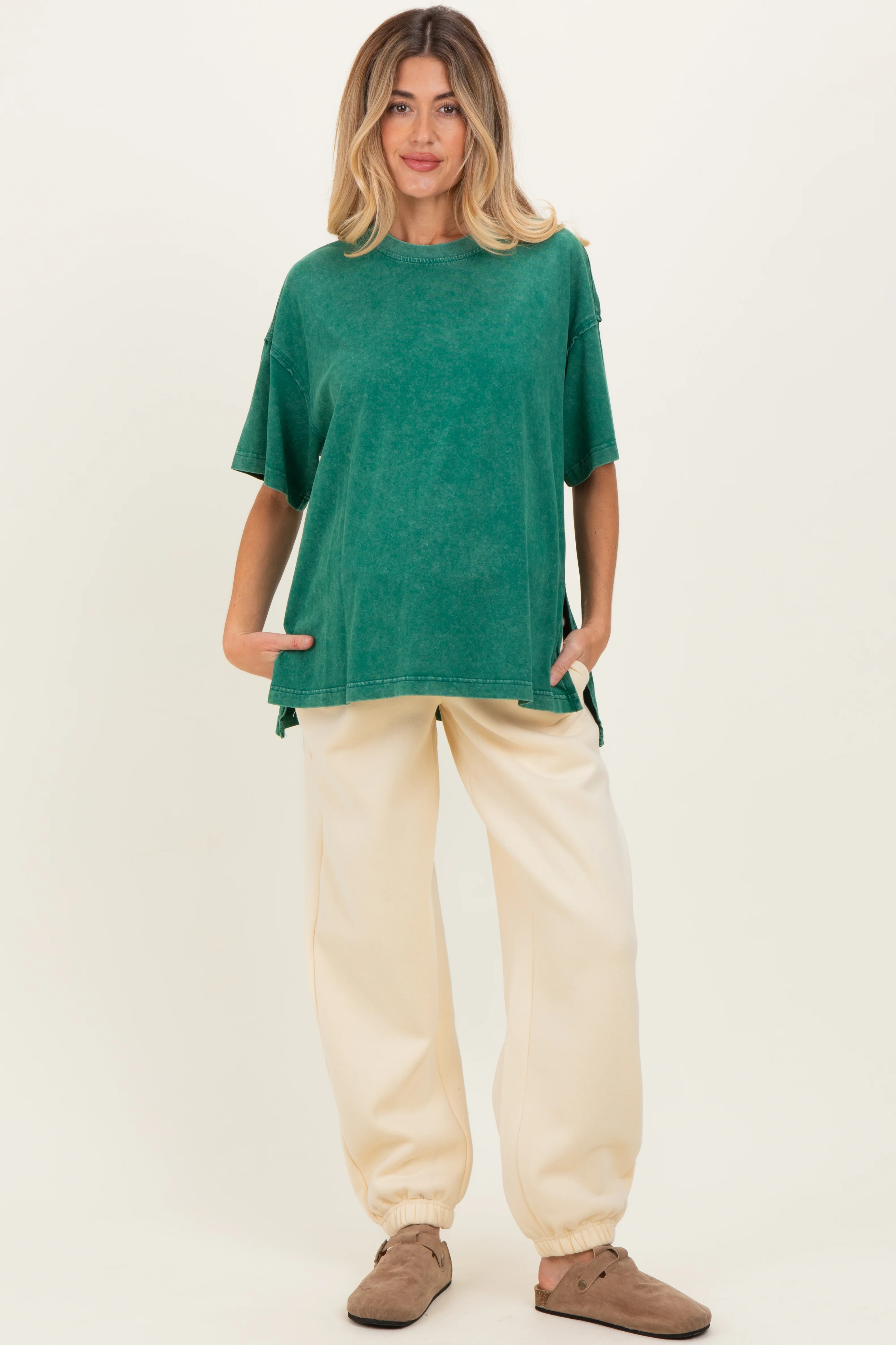Cream Fleece Maternity Sweatpants - Image 2