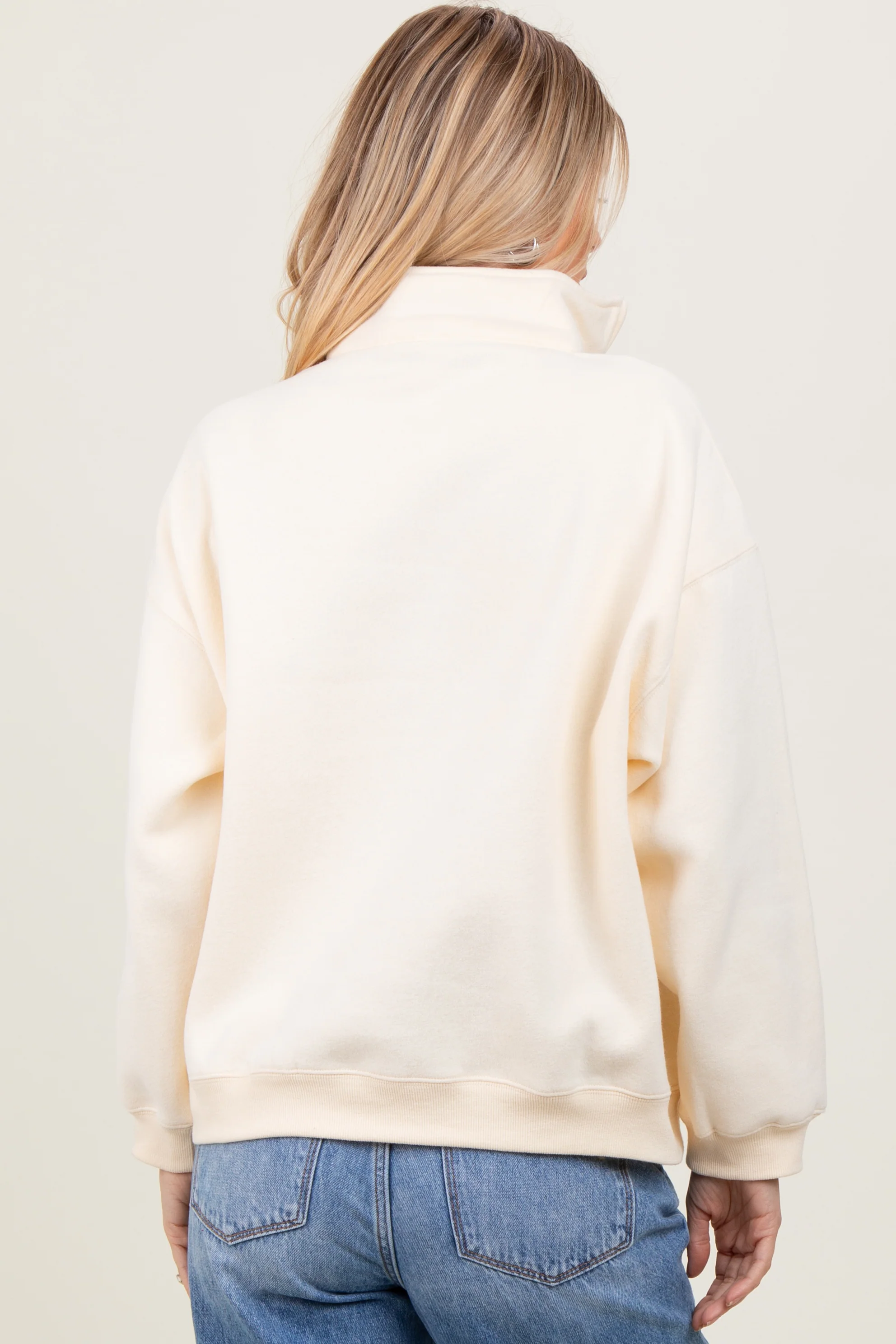Cream Fleece Oversized Half Zip Pullover - Image 3