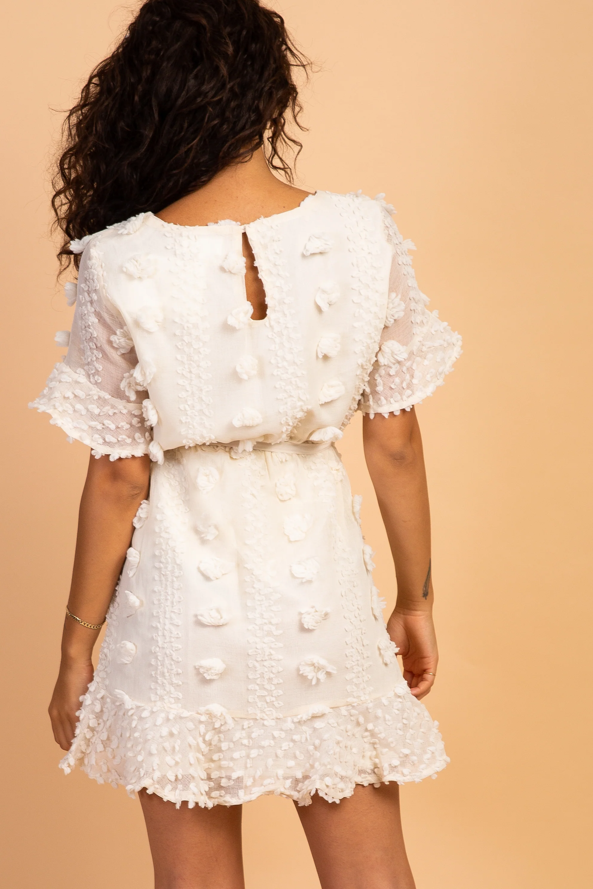 Cream Floral Applique Maternity Flounce Dress - Image 4
