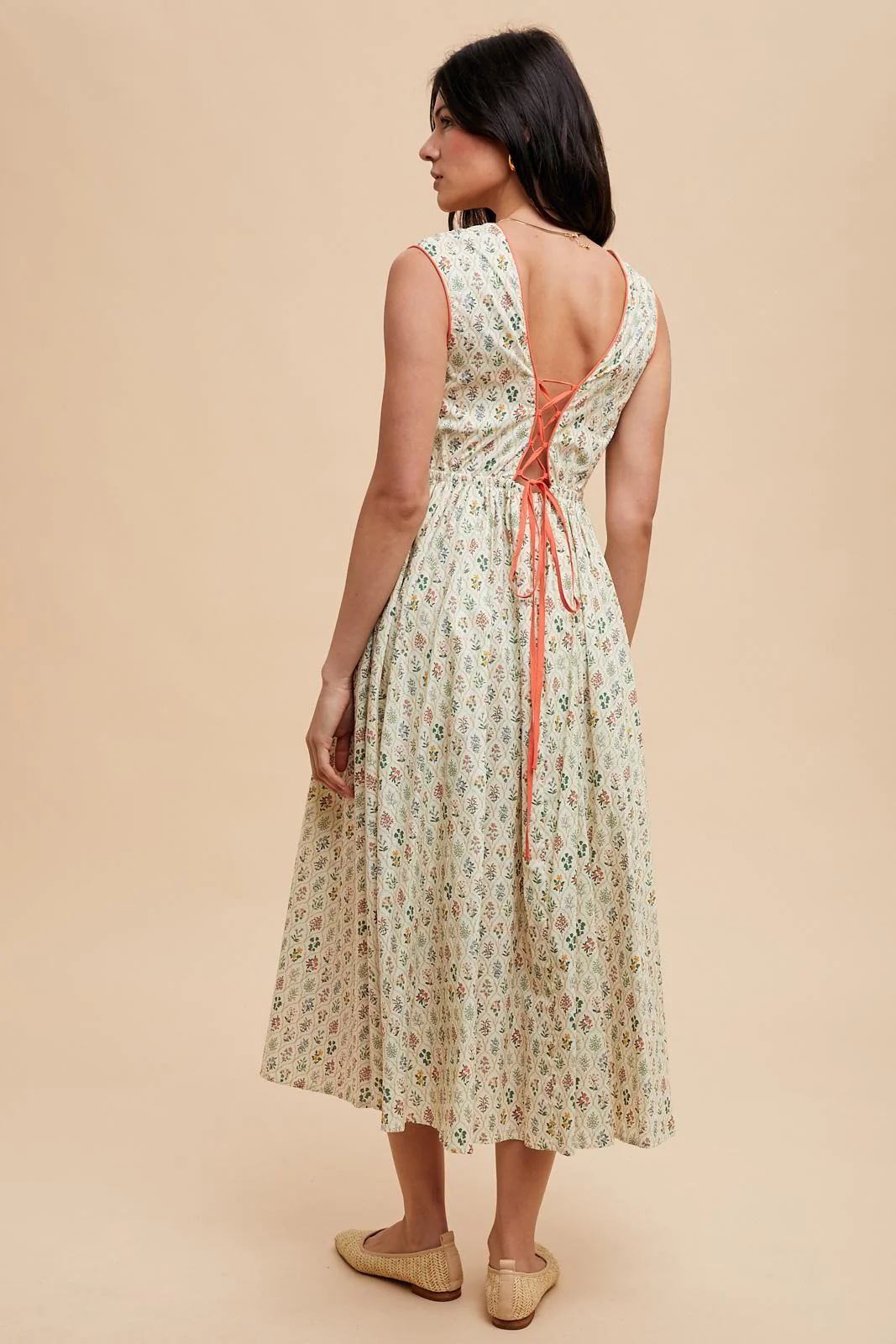 Cream Floral Button Front Sleeveless Maxi Dress - Image 3