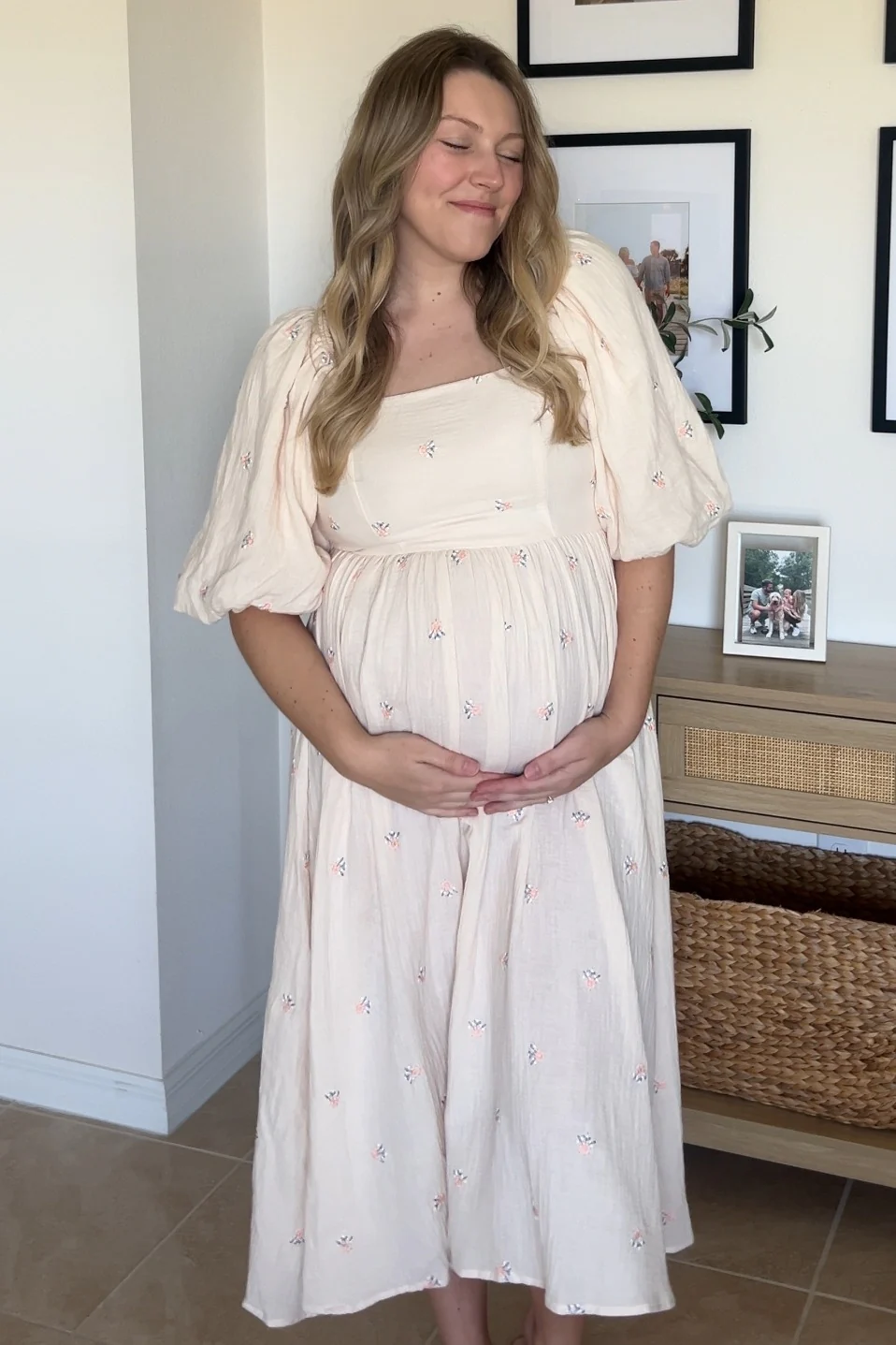 Cream Floral Maternity Midi Dress - Image 4