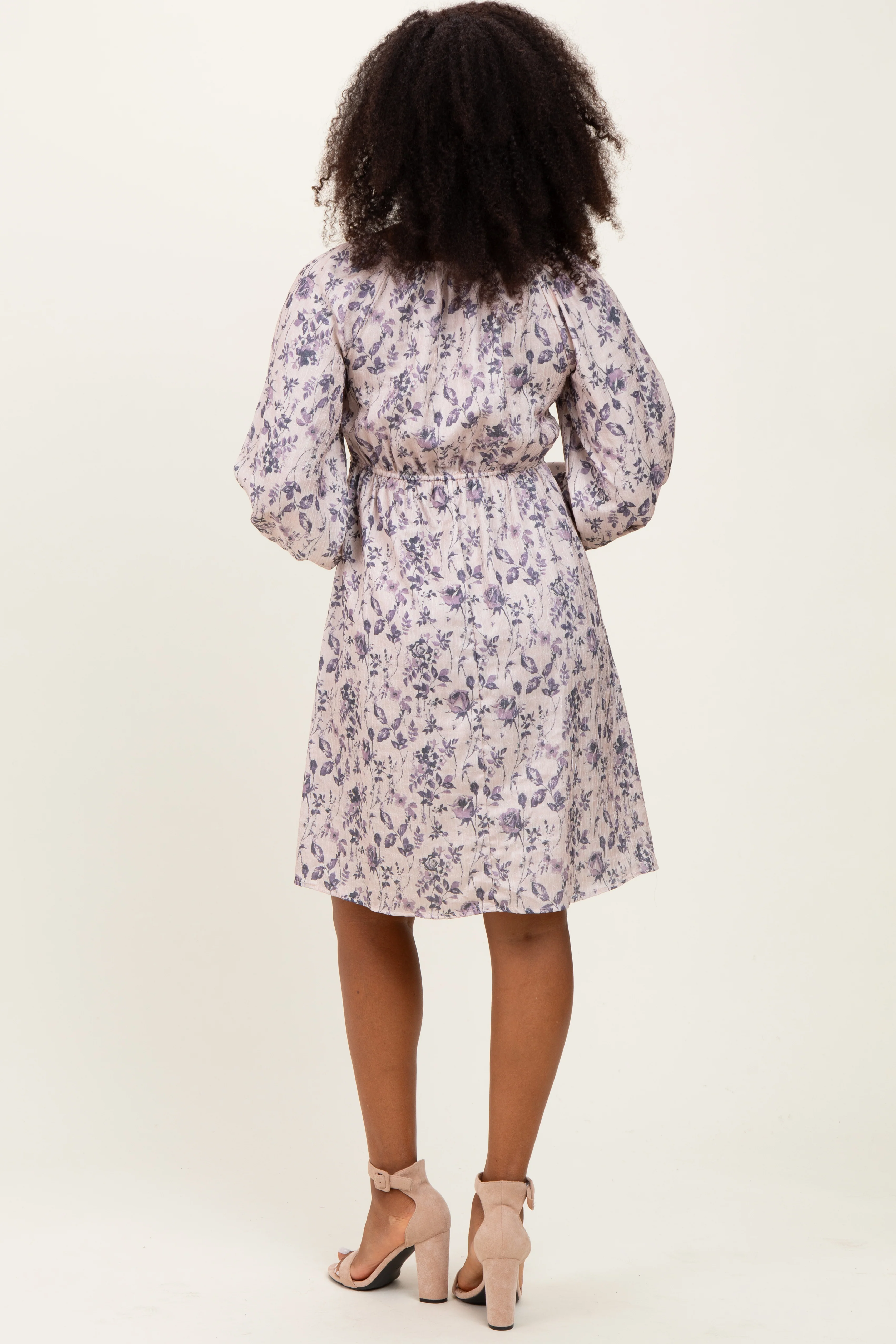 Cream Floral Sweetheart Neck Smocked Dress - Image 4