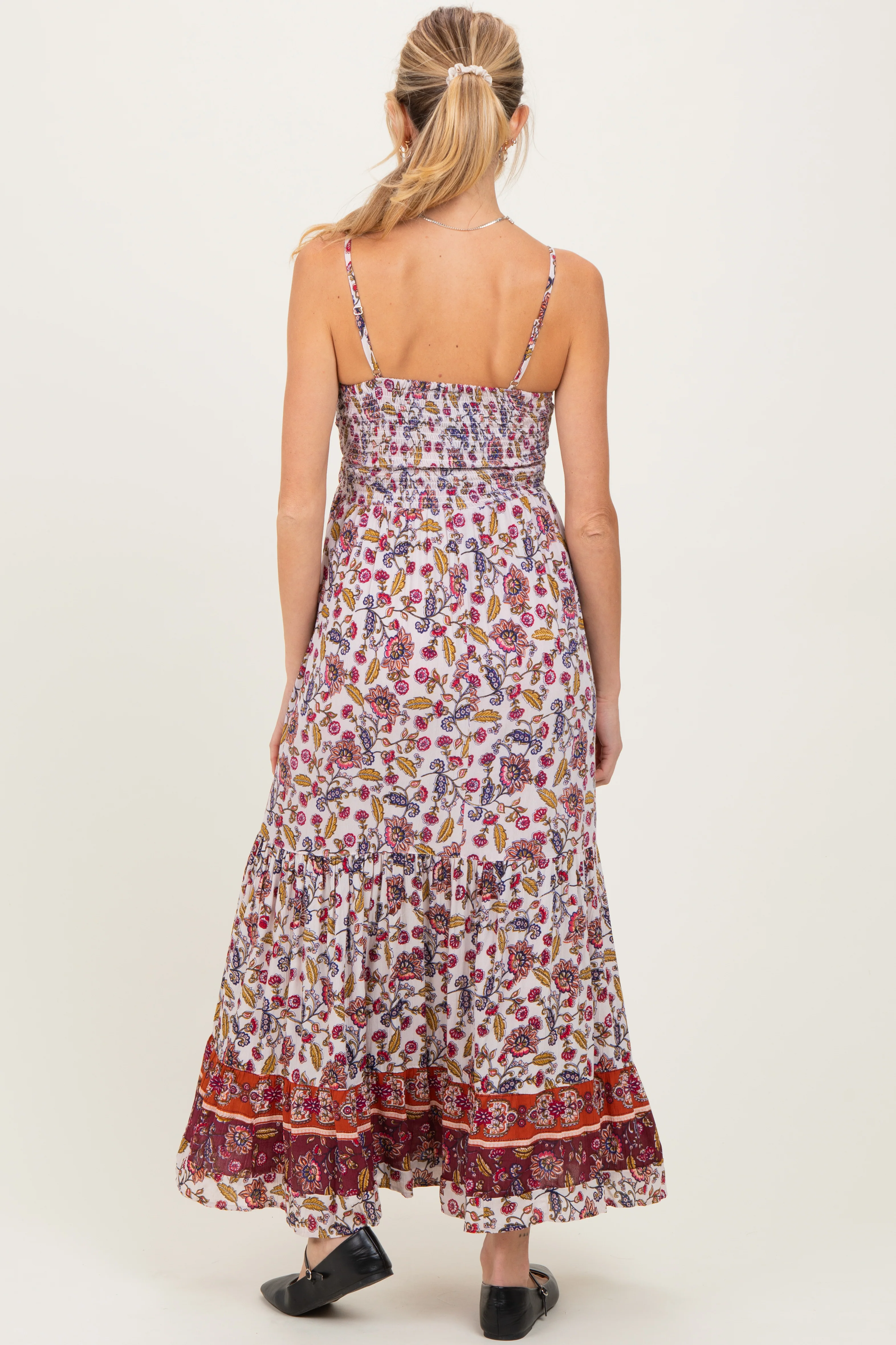 Cream Floral Twist Front Cutout Maternity Maxi Dress - Image 4