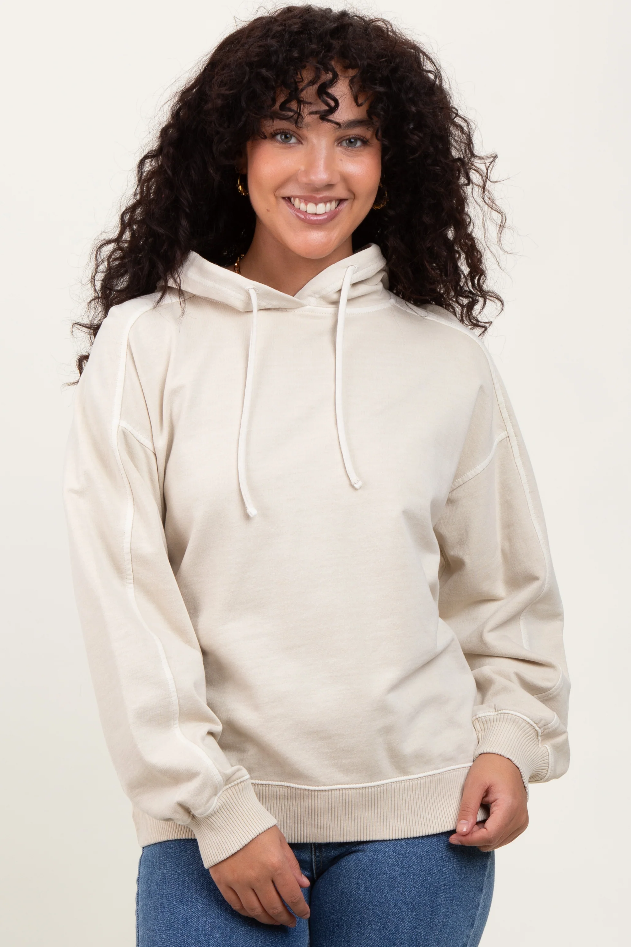 Cream French Terry Hooded Maternity Sweatshirt - Image 5