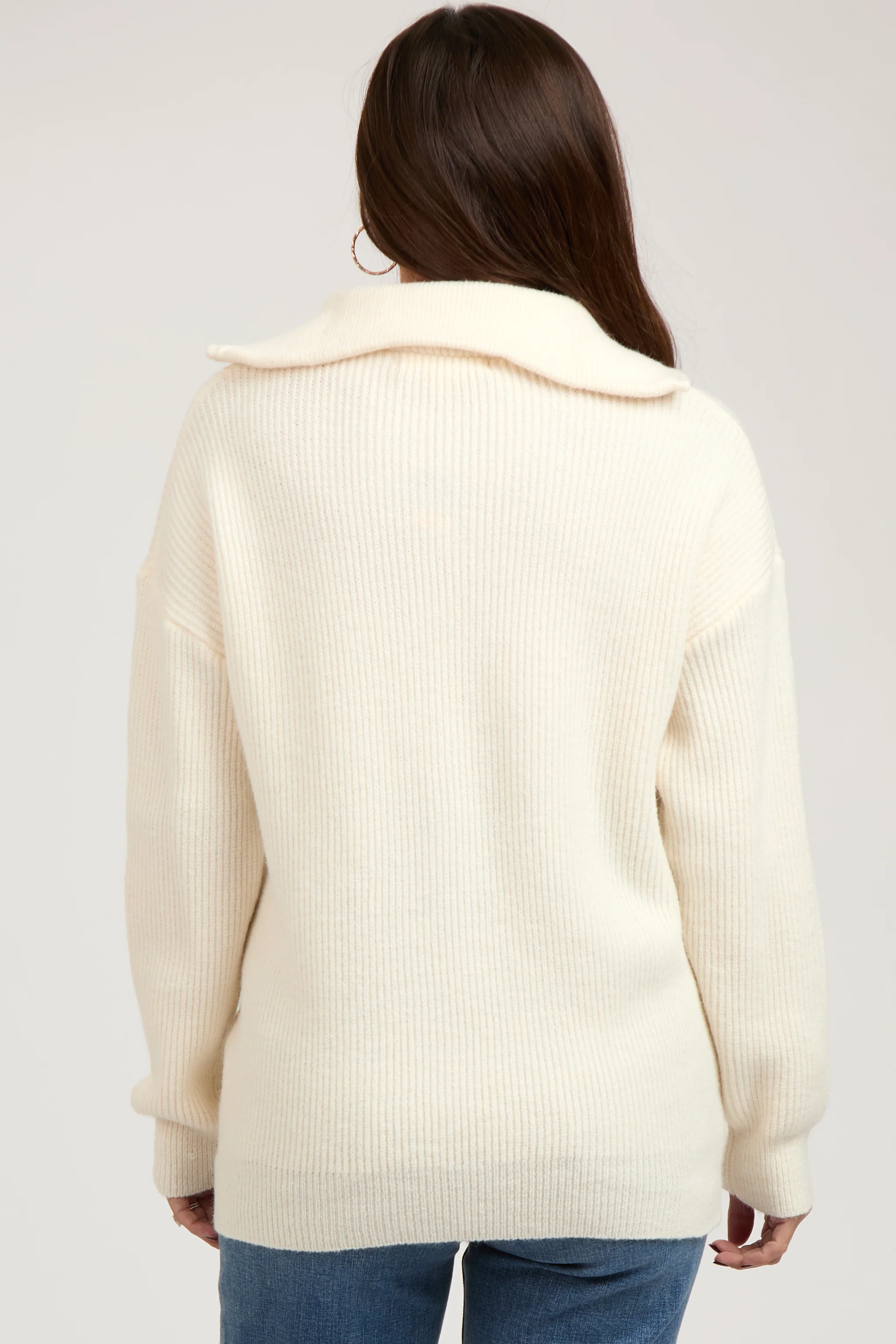 Cream Half Zip Maternity Sweater - Image 4