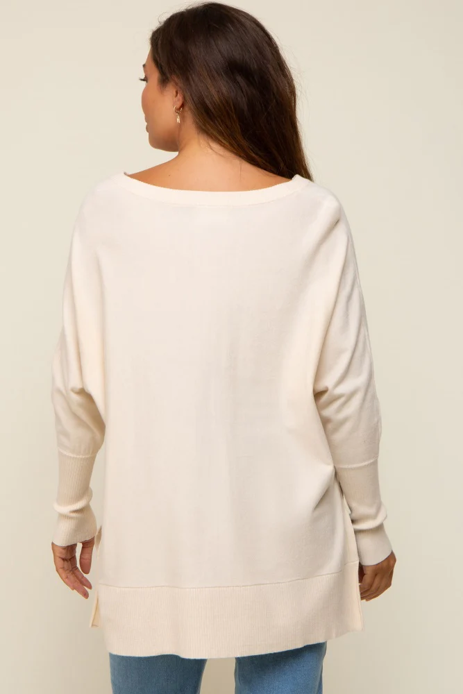 Cream Knit Long Dolman Sleeve Maternity Top - Image 3