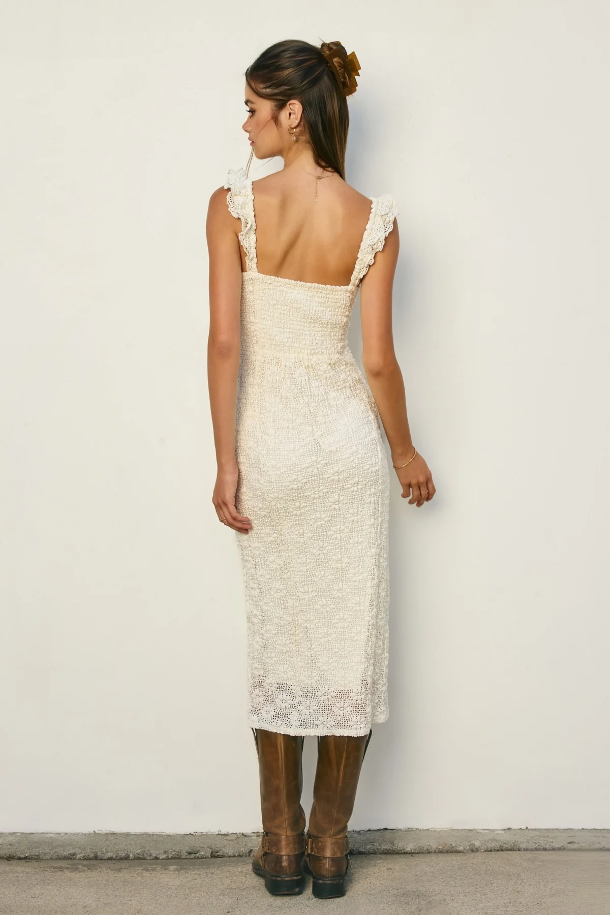 Cream Lace Ruffle Accent Sleeveless Midi Dress - Image 4
