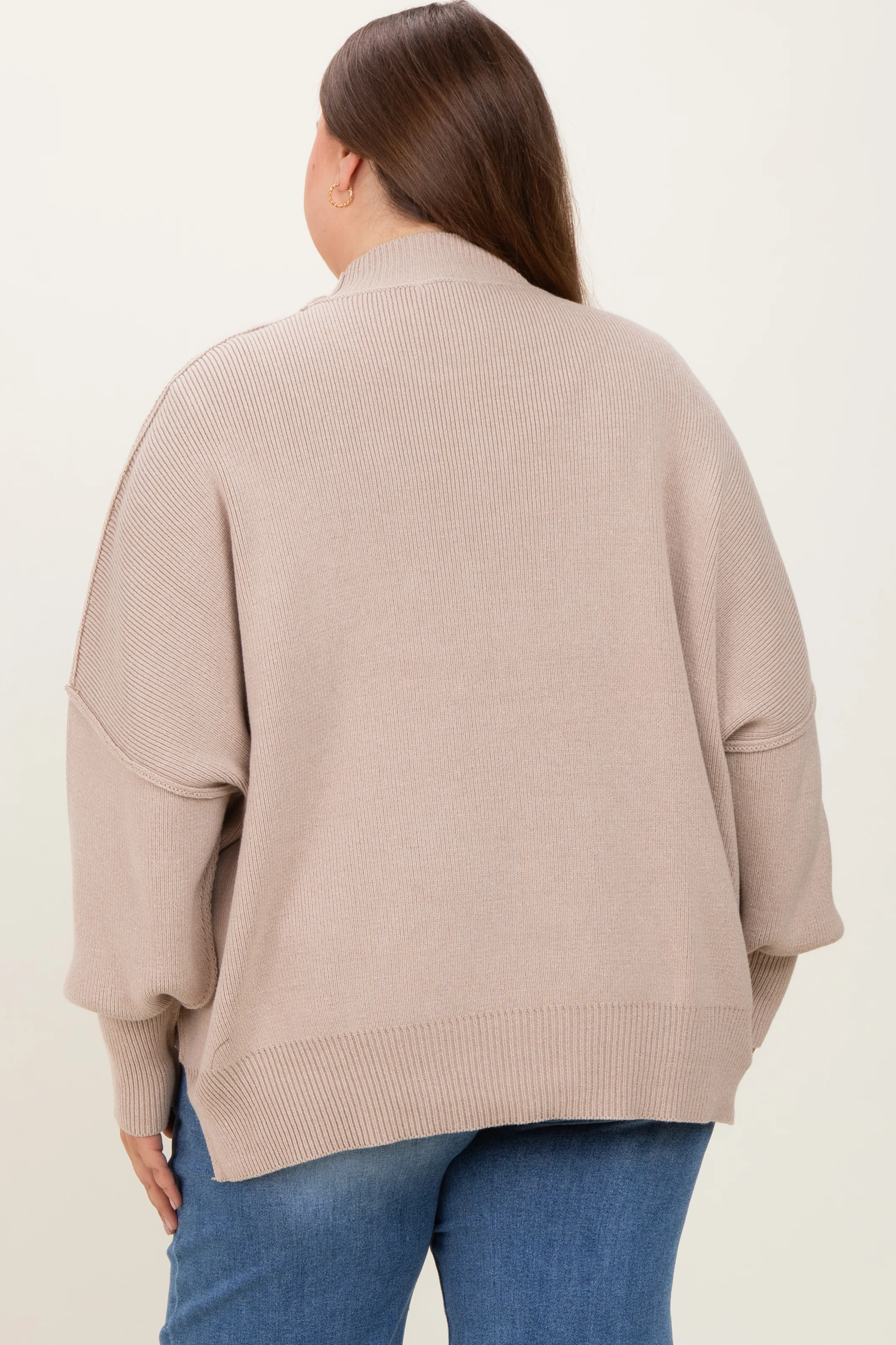 Cream Mock Neck Exposed Seam Maternity Sweater - Image 3