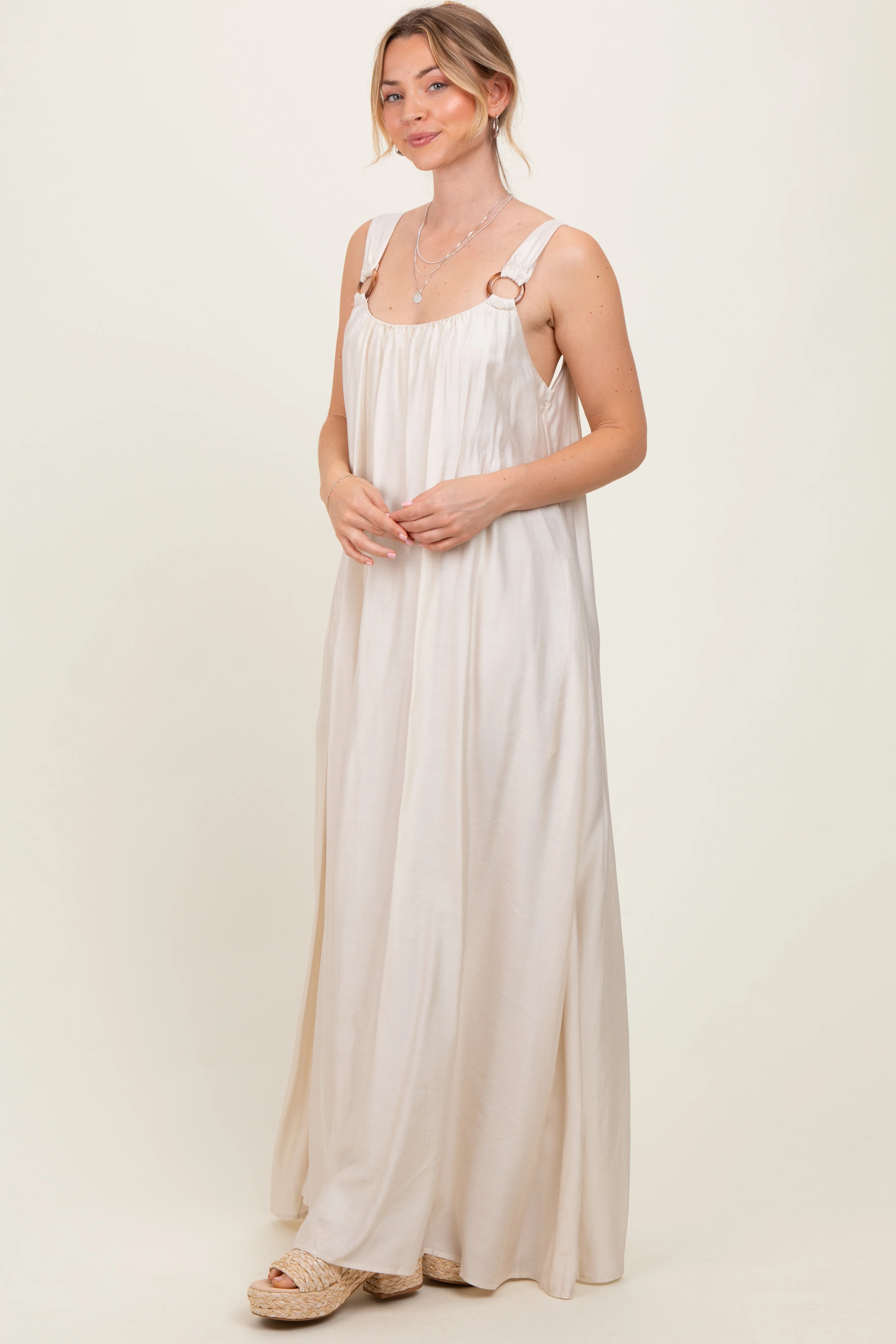 Cream O-Ring Strap Scoop Back Maxi Dress - Image 3