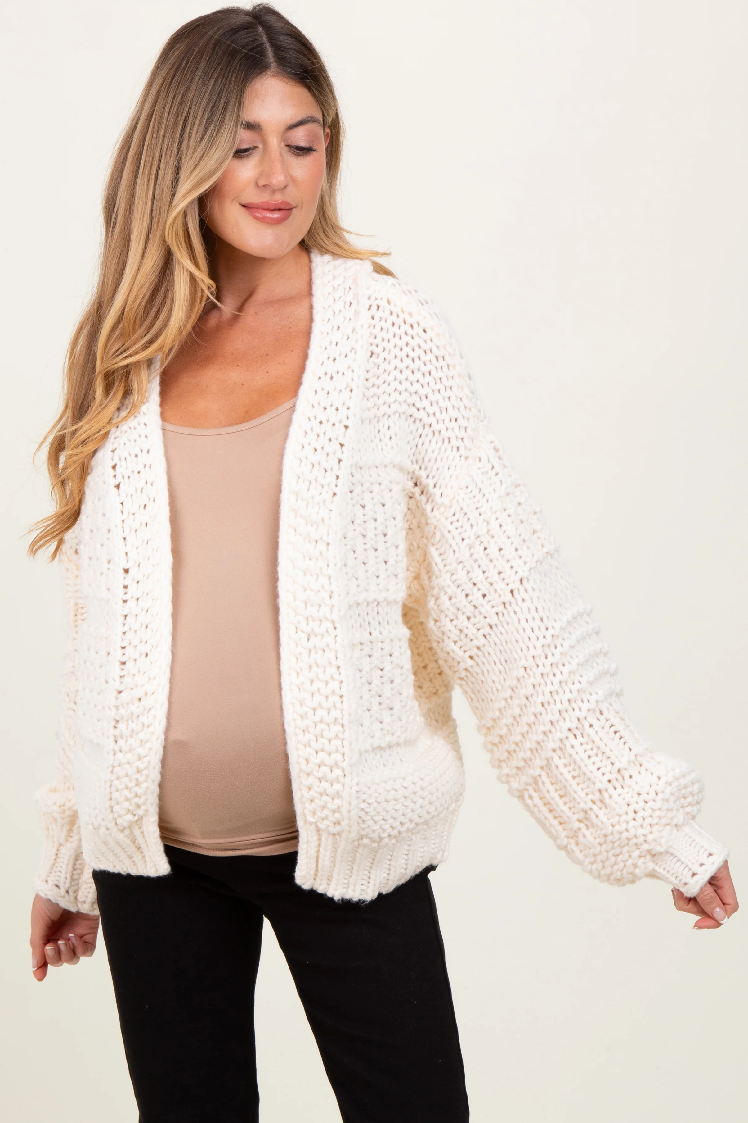 Cream Oversized Chunky Knit Maternity Cardigan - Image 3