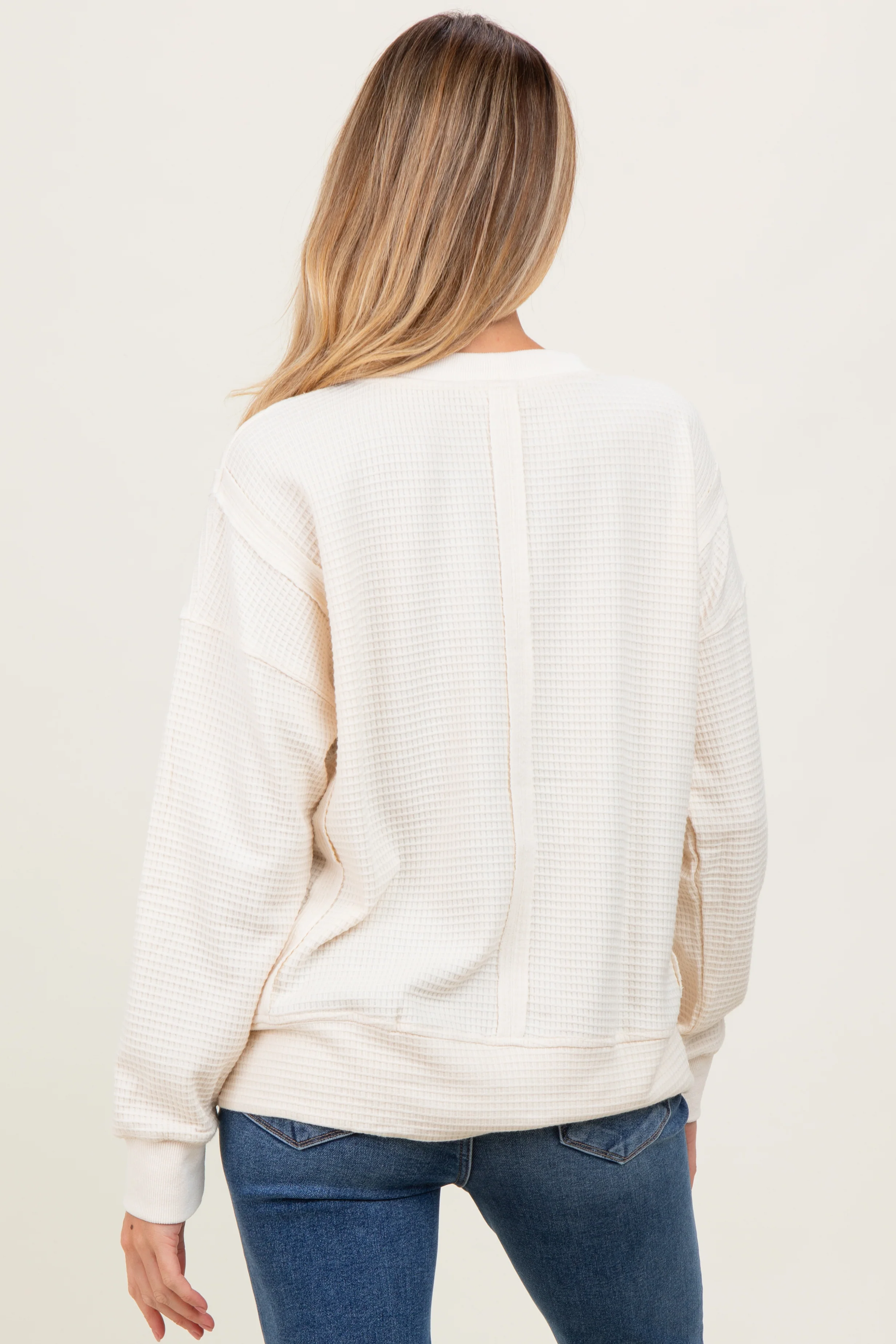 Cream Oversized Contrast Trim Maternity Thermal Pullover - Image 3