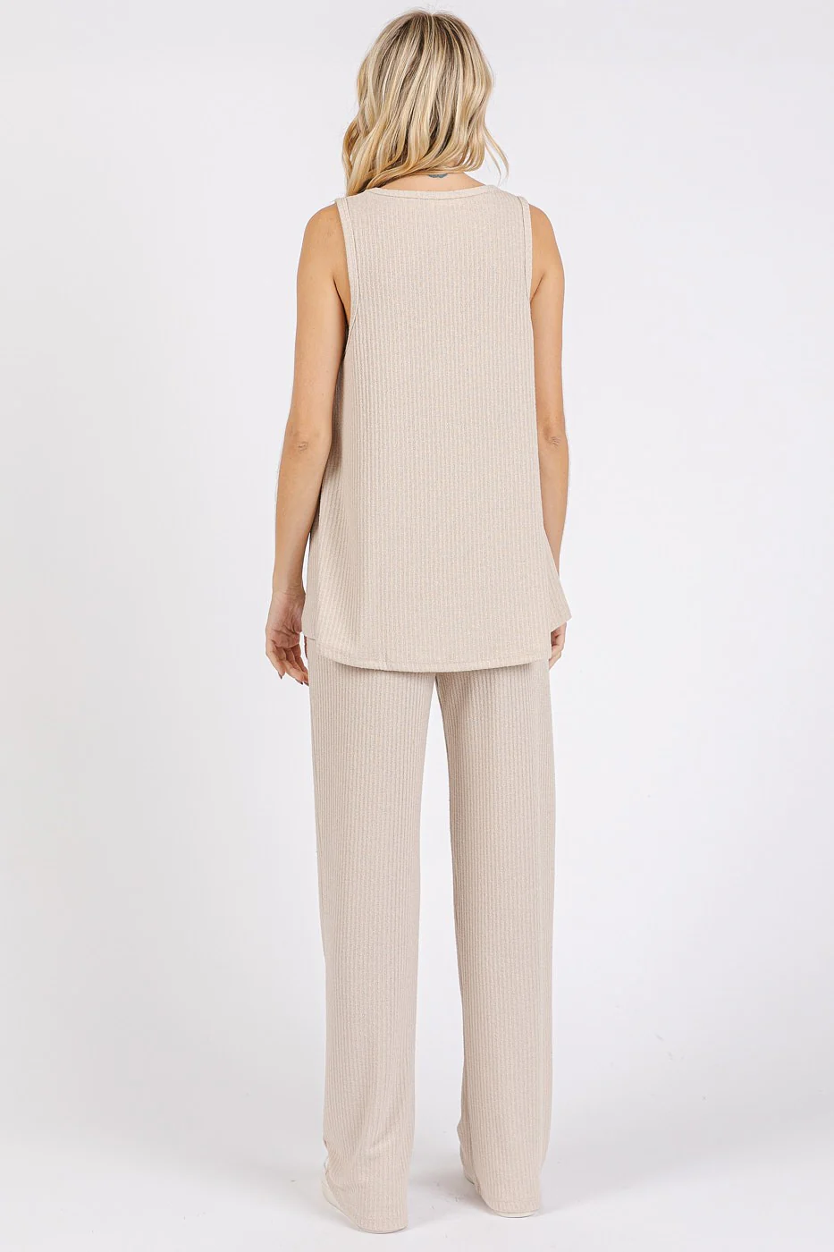 Cream Rib Knit Tank and Pant Set - Image 3