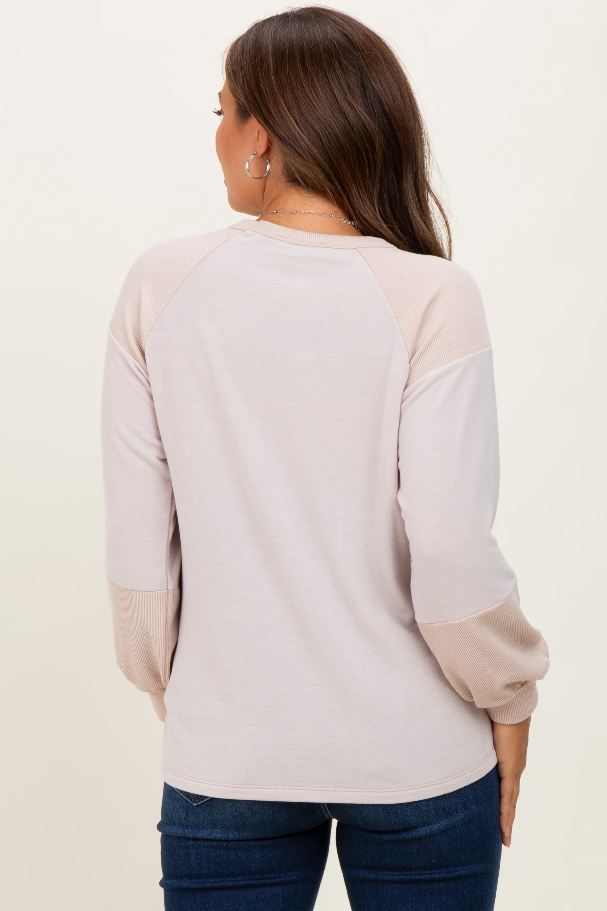 Cream Ribbed Bubble Sleeve Maternity Top - Image 4