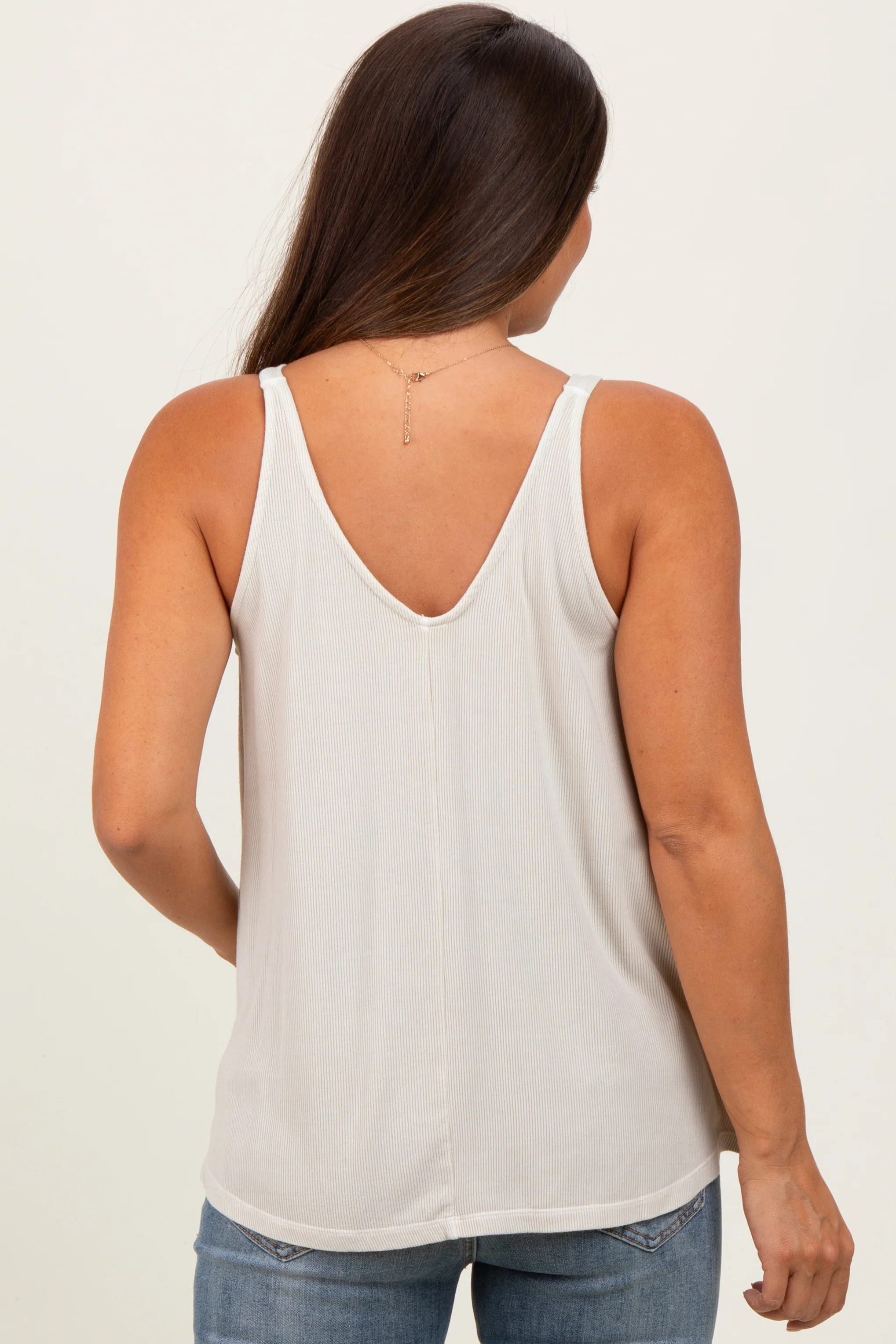 Cream Ribbed V-Neck Flowy Maternity Tank - Image 4