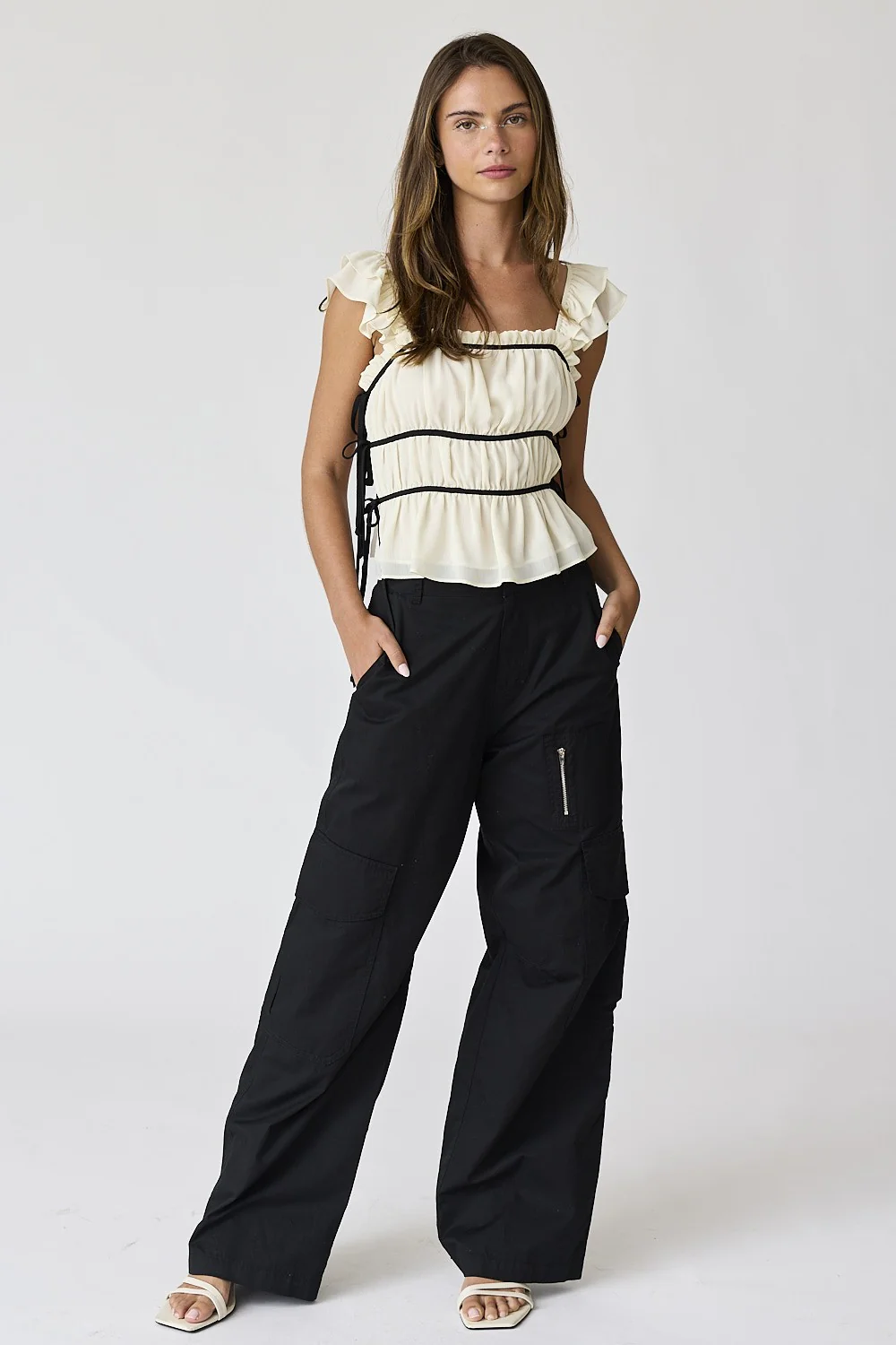 Cream Ruffled Side Tie Top - Image 4