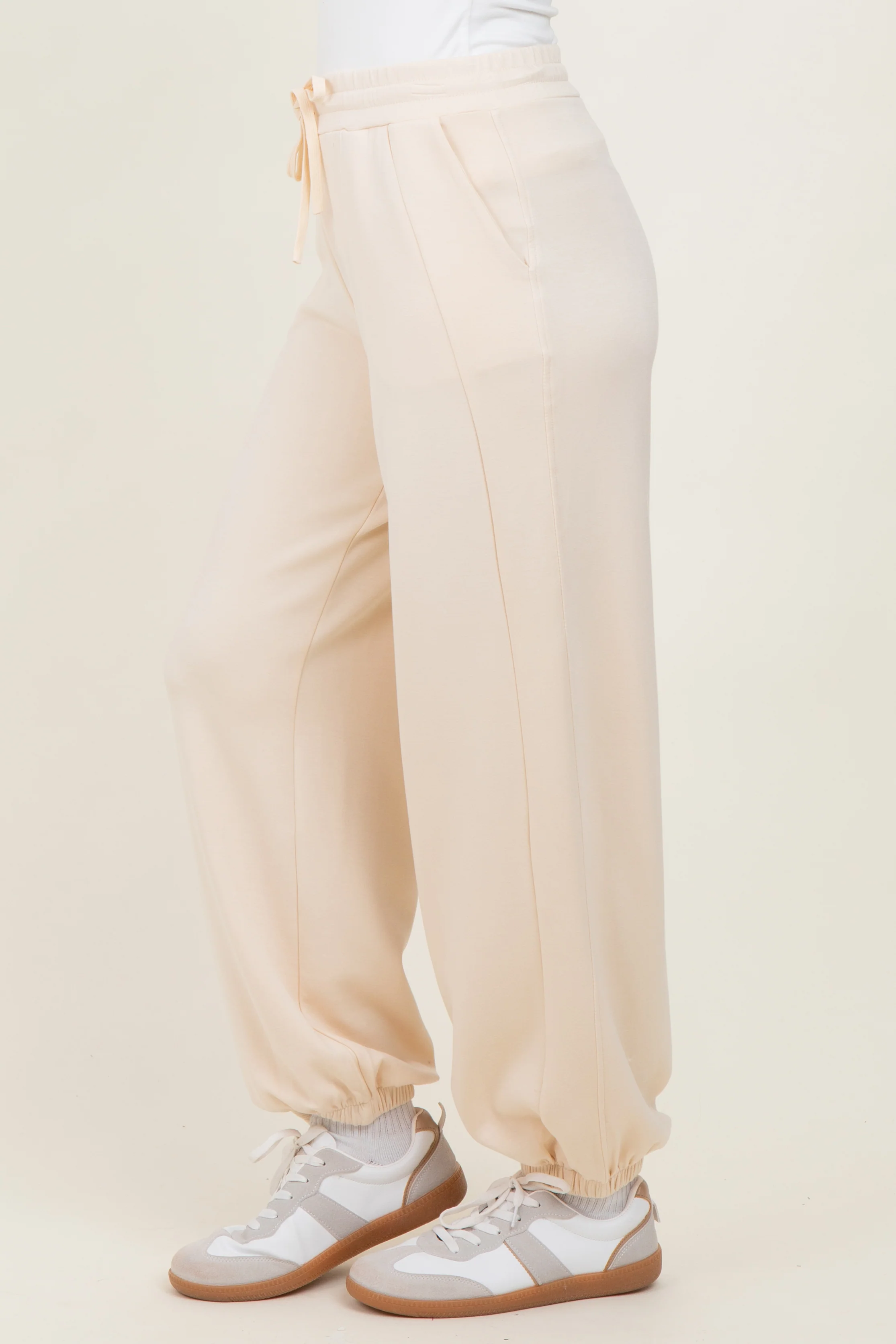 Cream Scuba Drawstring Waist Relaxed Jogger Sweatpants - Image 3