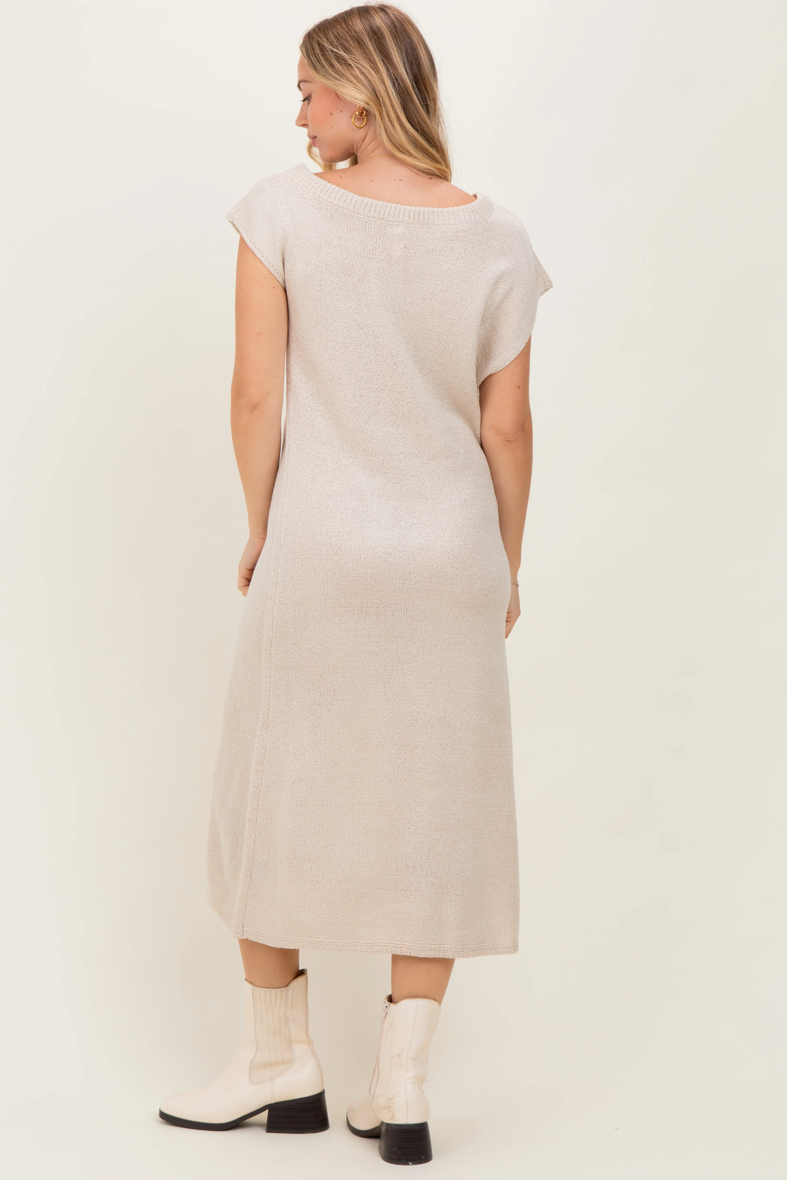 Cream Short Sleeve Maxi Sweater Dress - Image 3