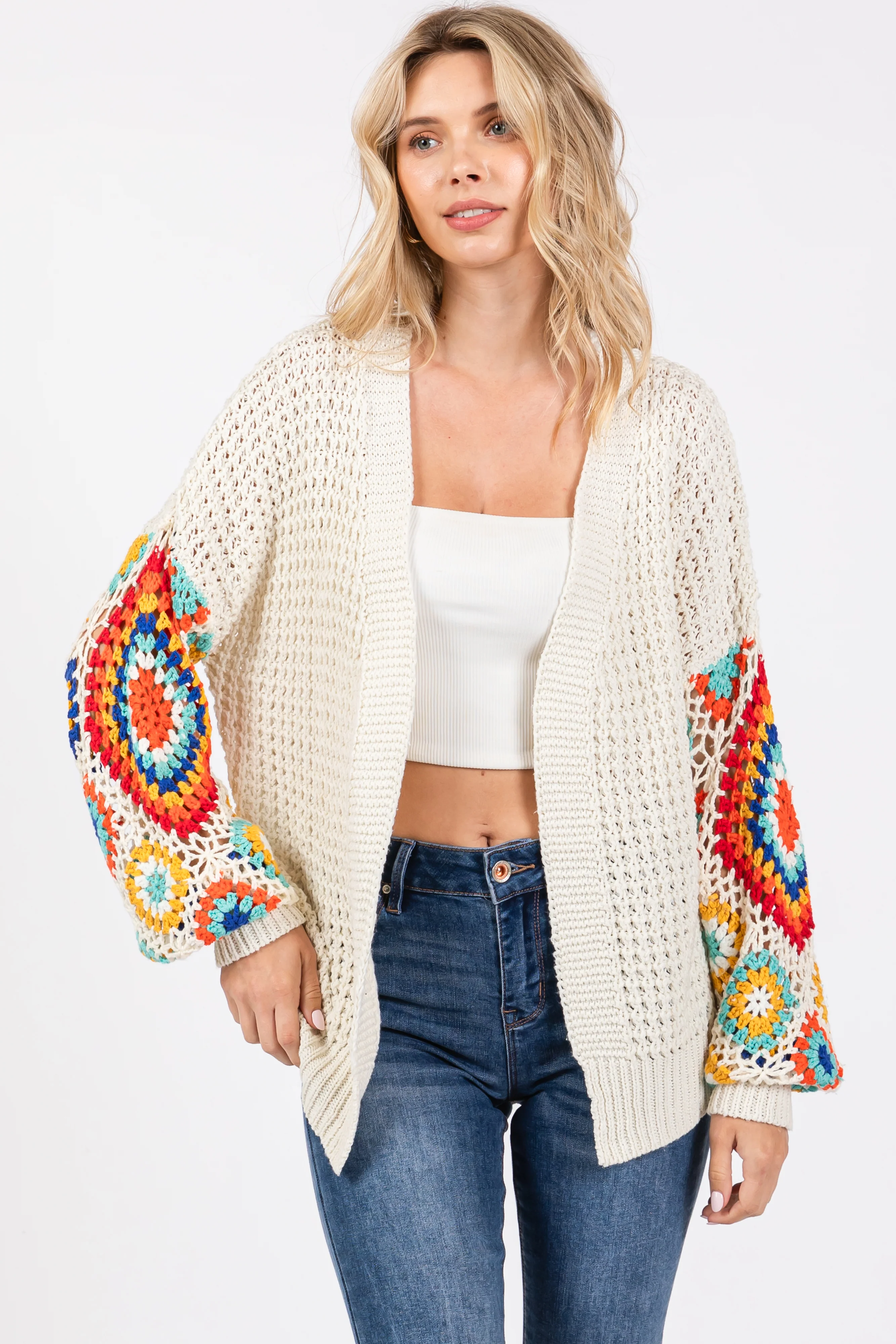 Cream Sleeve Crochet Maternity Cardigan - Image 5