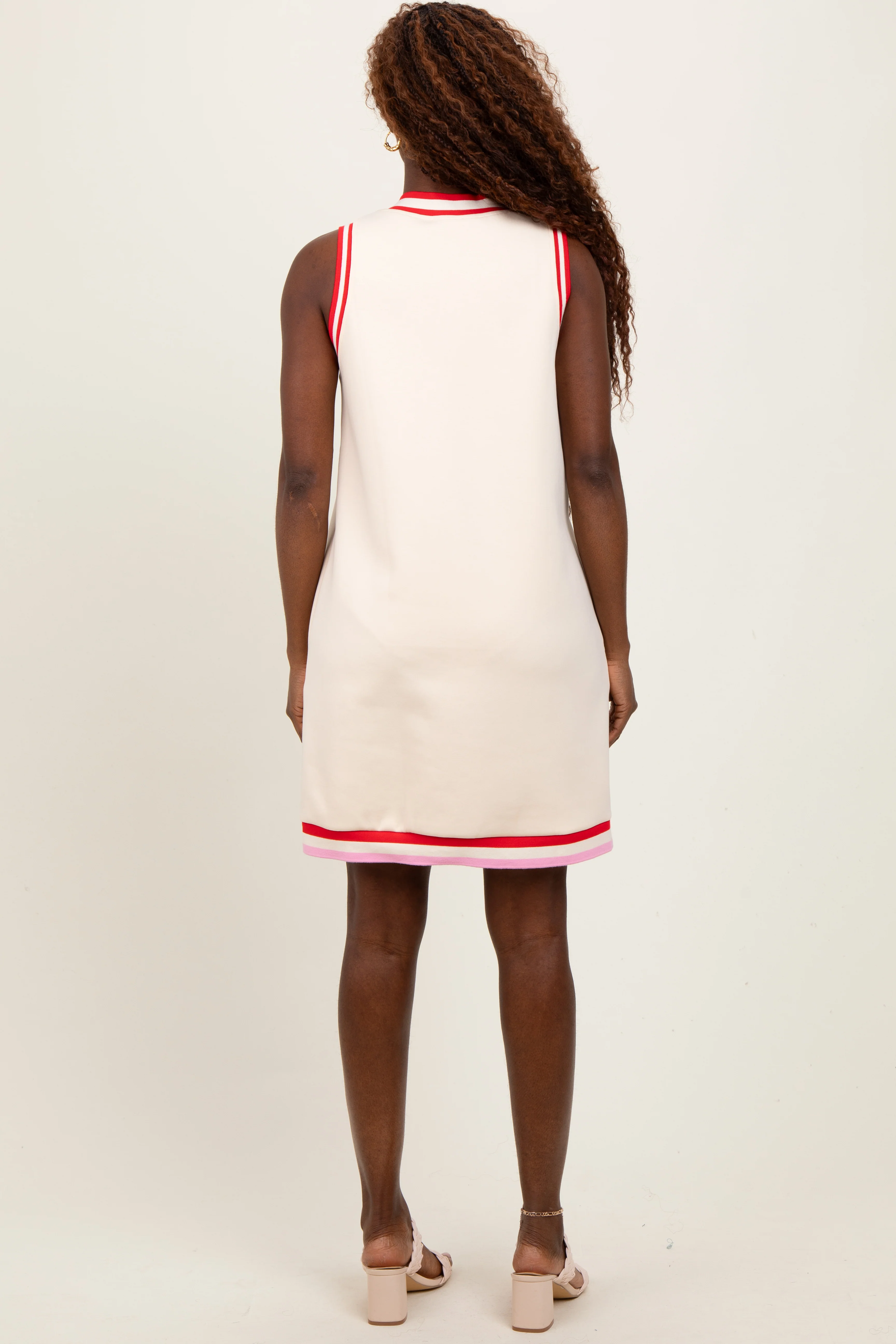 Cream Sleeveless Border Detail V-Neck Mini Dress - Image 4
