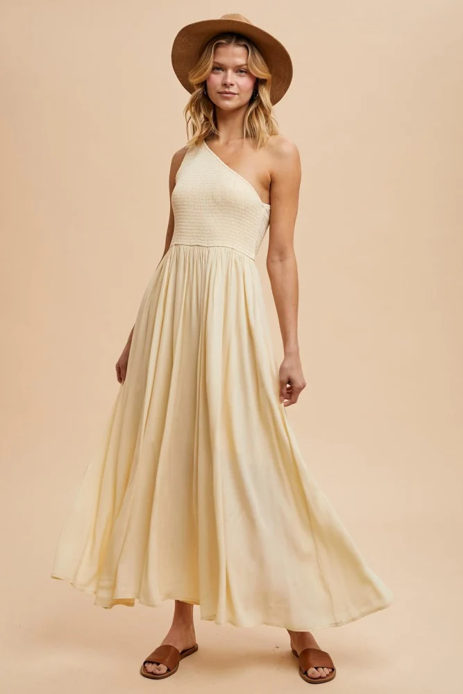Cream Smocked One Shoulder Maxi Dress - Image 4