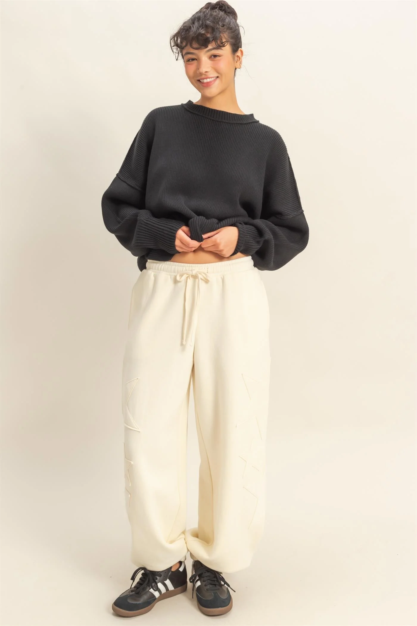 Cream Star Patch Maternity Drawstring Sweatpants - Image 5