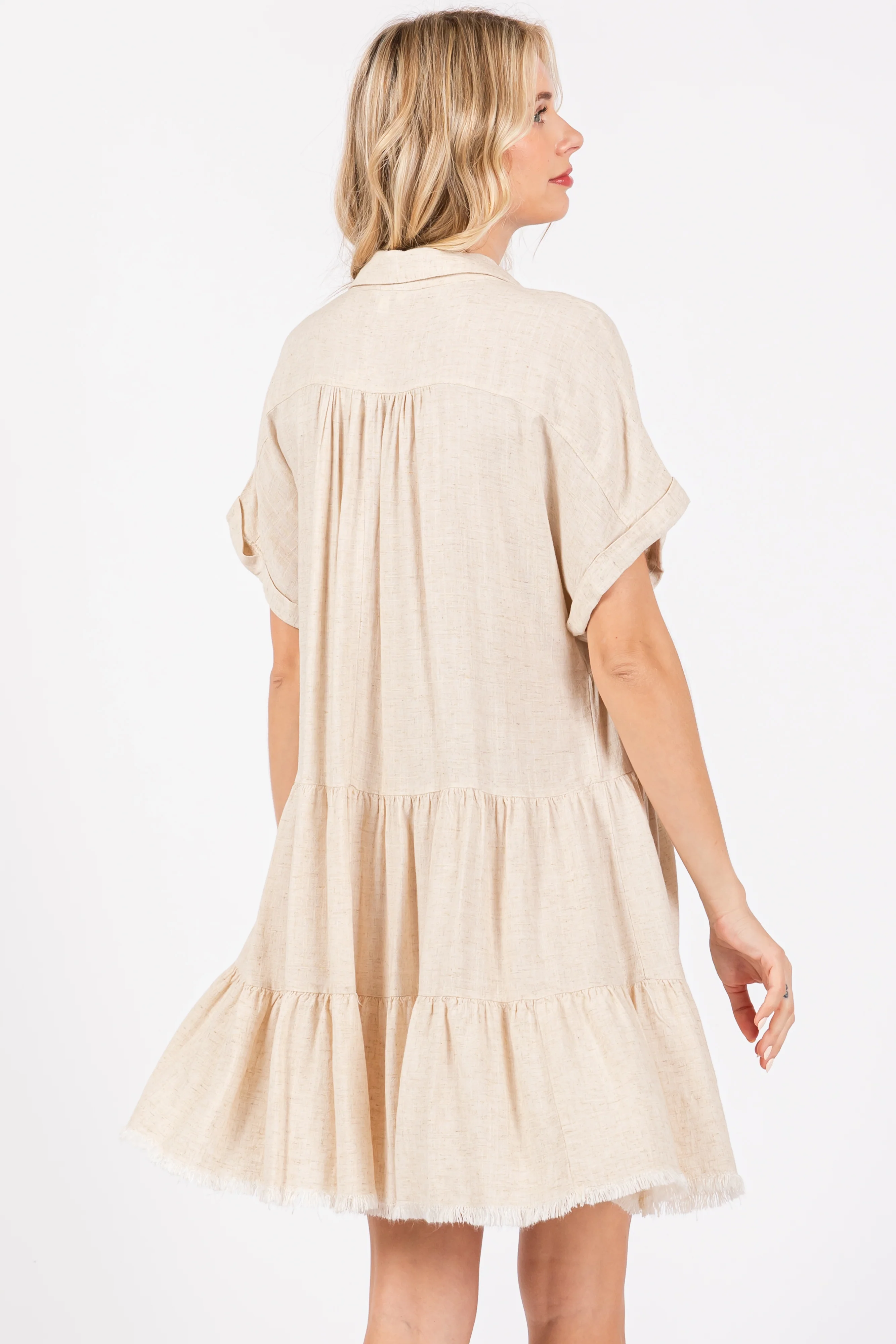 Cream Tiered Linen Dress - Image 3