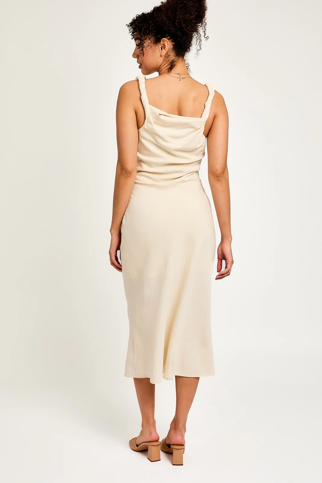 Cream Twist Detail U-Neck Midi Dress - Image 3