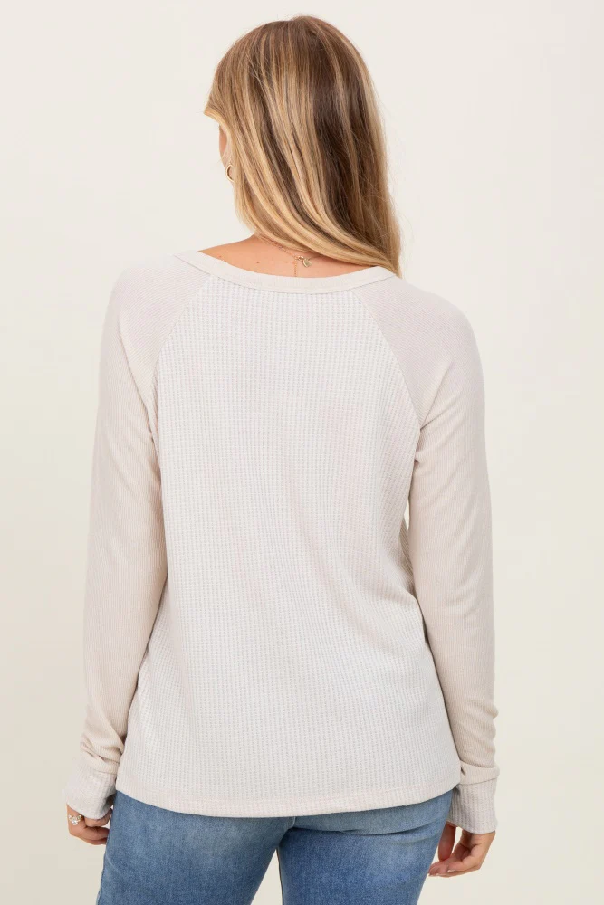 Cream Waffle Knit Long Sleeve Top - Image 4