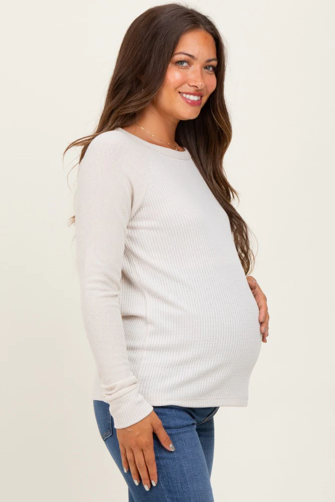 Cream Waffle Knit Maternity Long Sleeve Top - Image 3