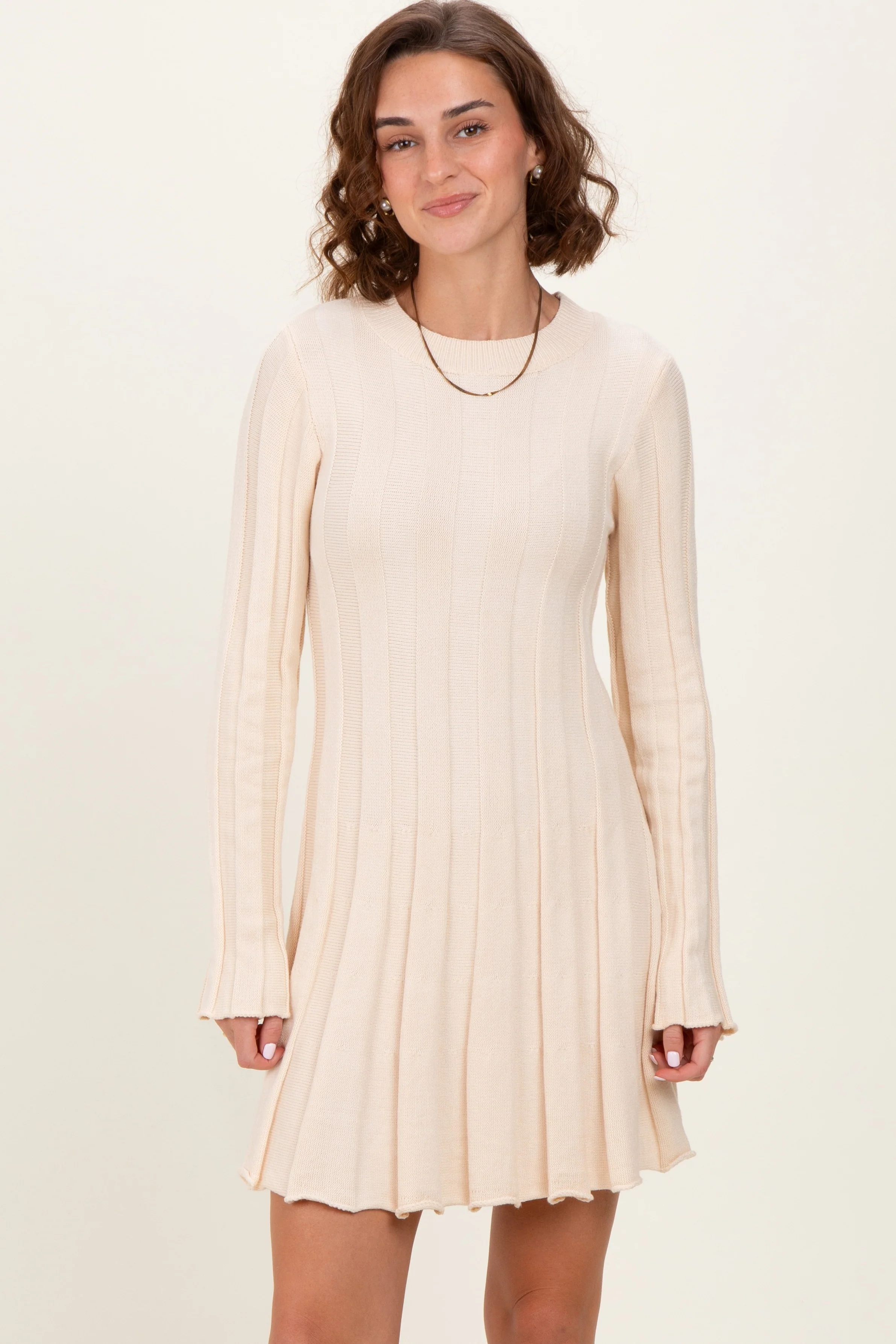 Cream Wide Rib Mini Sweater Dress - Image 4