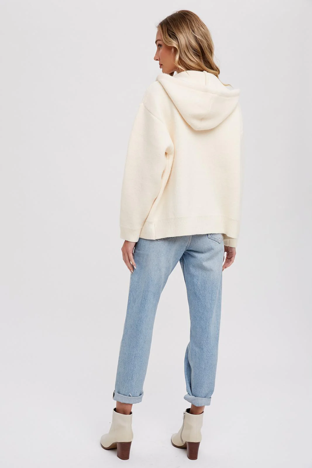 Cream Zip Up Hooded Cardigan - Image 4