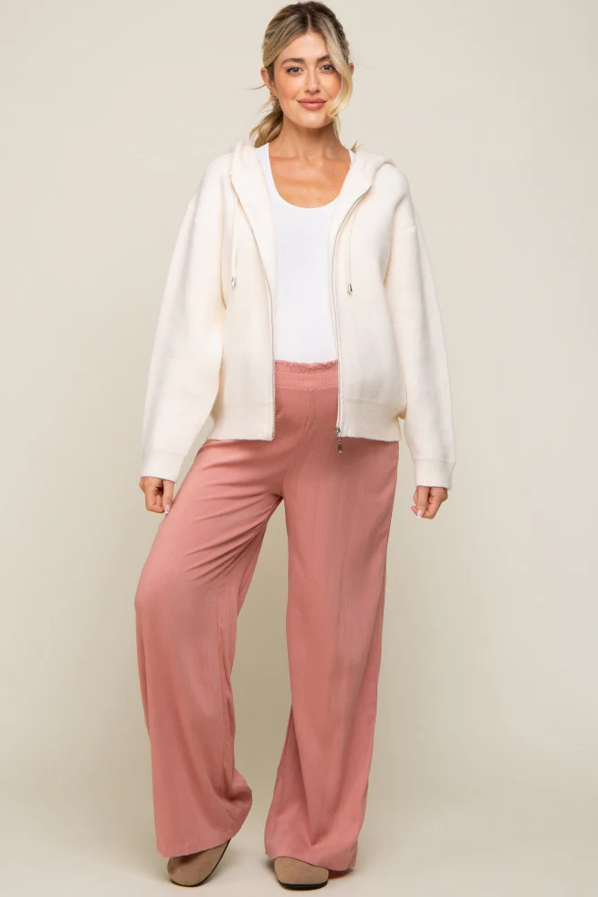 Cream Zip Up Hooded Maternity Cardigan - Image 5