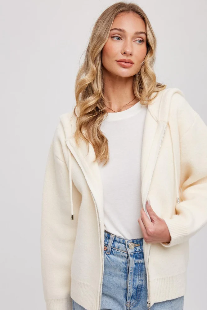 Cream Zip Up Hooded Maternity Cardigan - Image 7