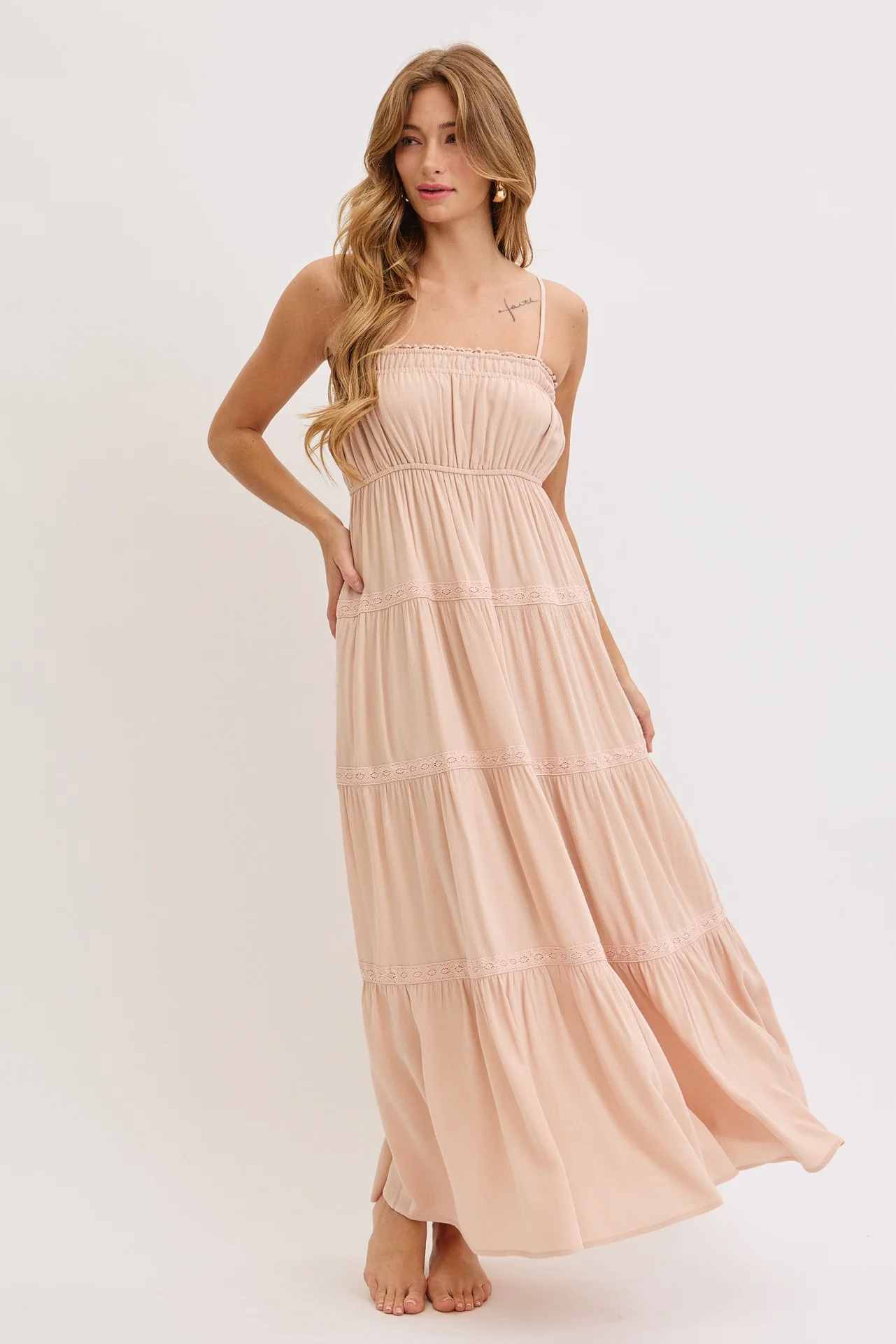 CreamLace Tiered Sleeveless Maxi Dress - Image 4