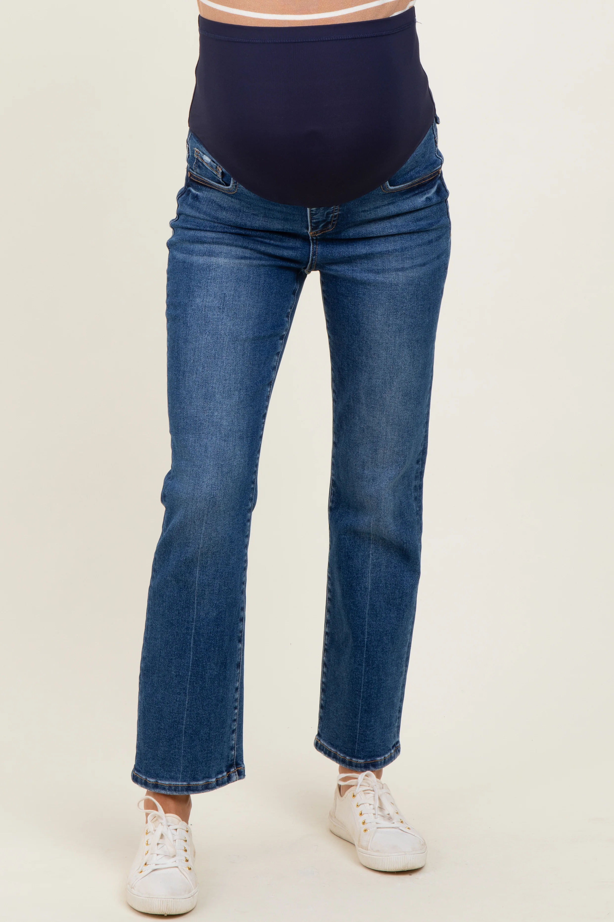 Dark High Rise Crop Straight Maternity Jeans - Image 4