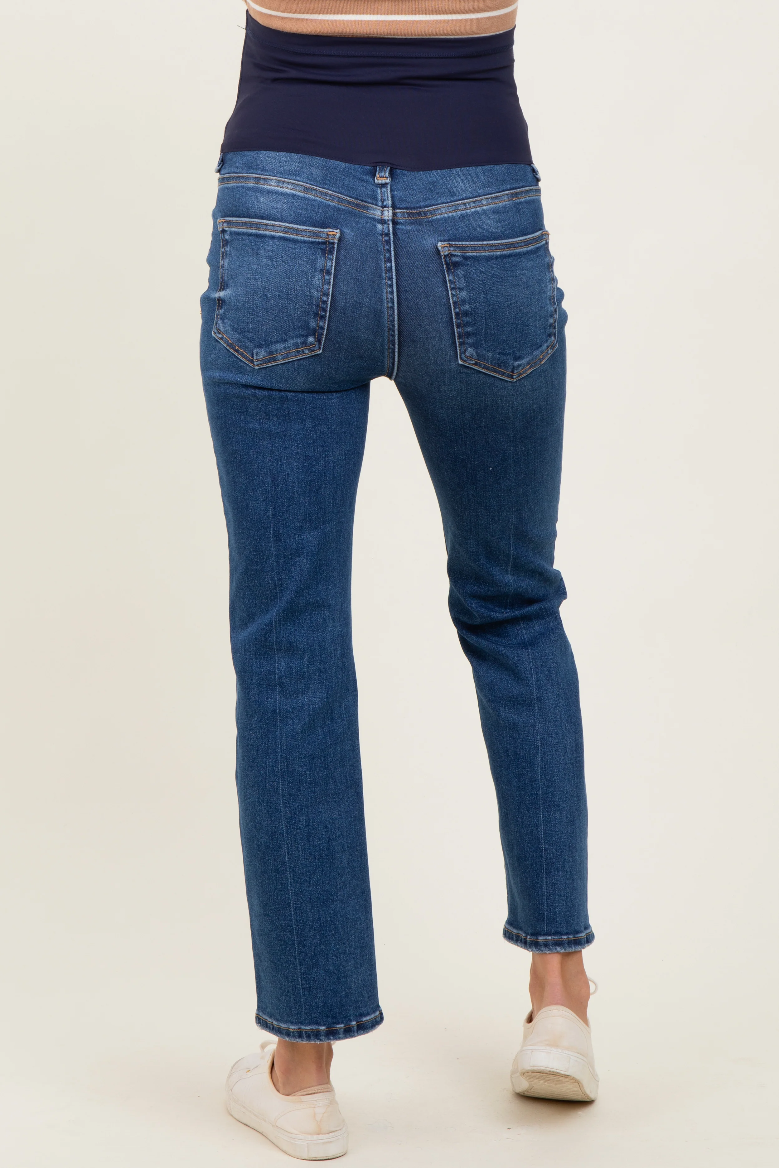 Dark High Rise Crop Straight Maternity Jeans - Image 6
