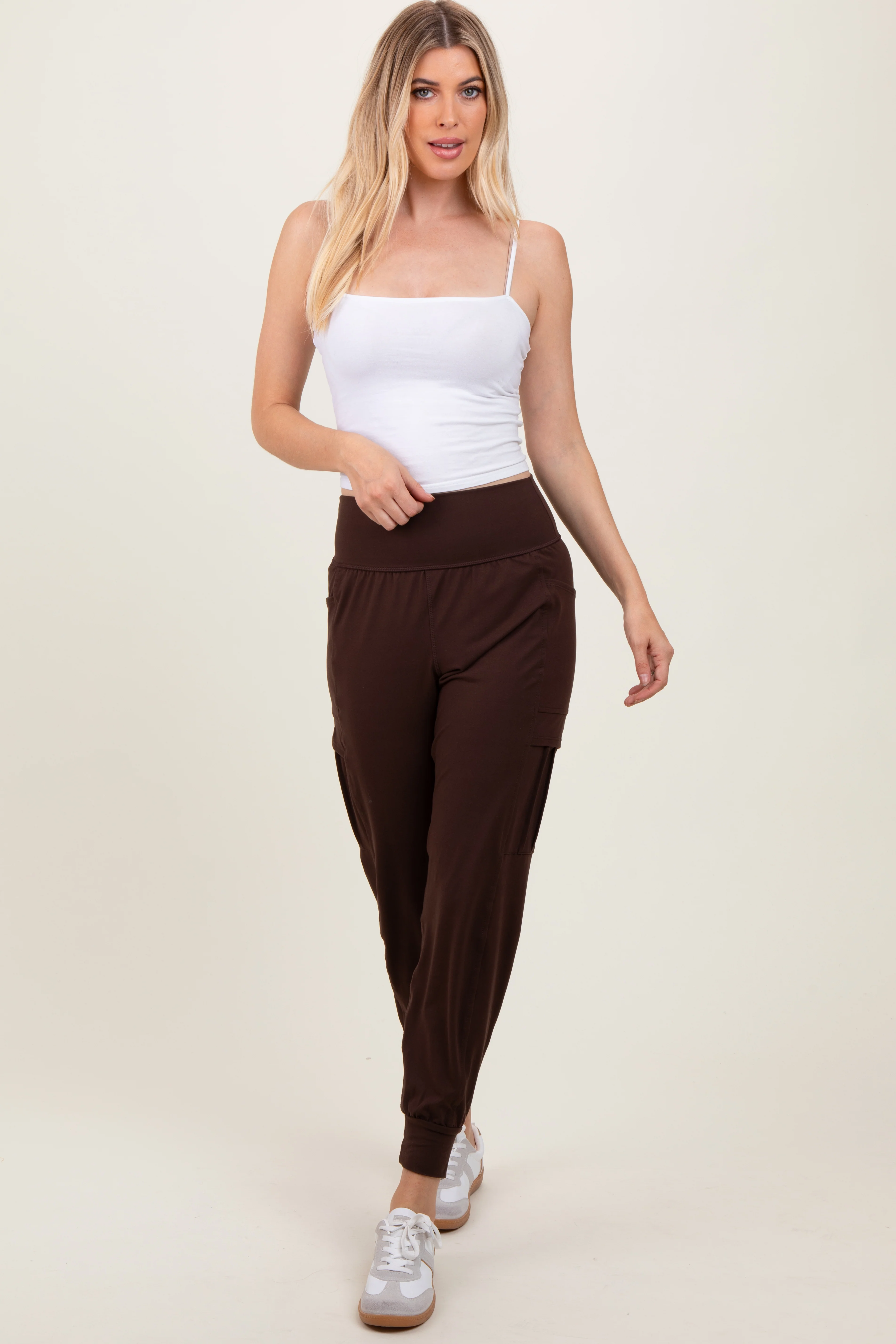 Dark Mocha Cargo Pocket Maternity Jogger Pants - Image 6