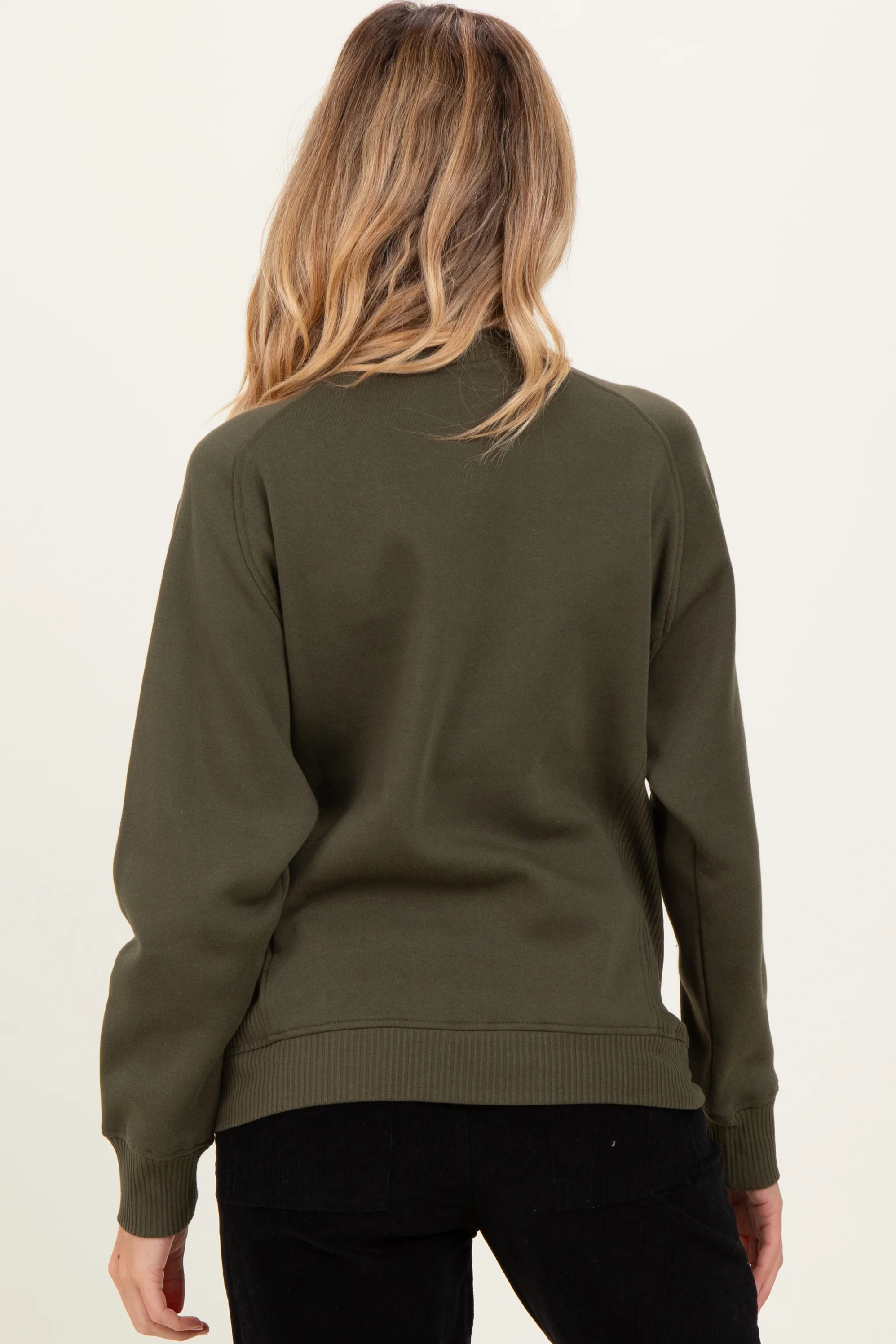 Dark Olive Fleece Maternity Sweatshirt - Image 4