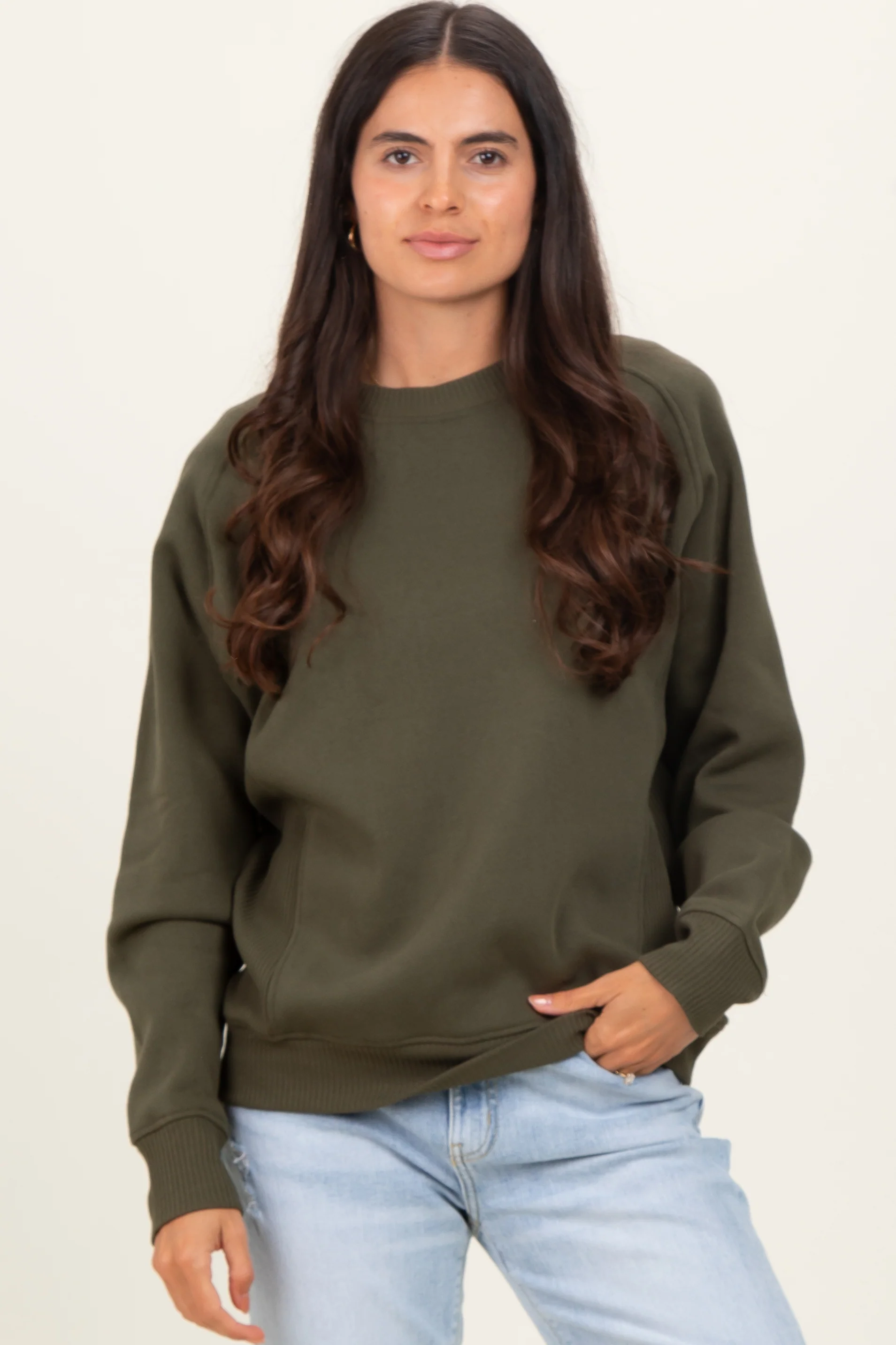 Dark Olive Fleece Maternity Sweatshirt - Image 5