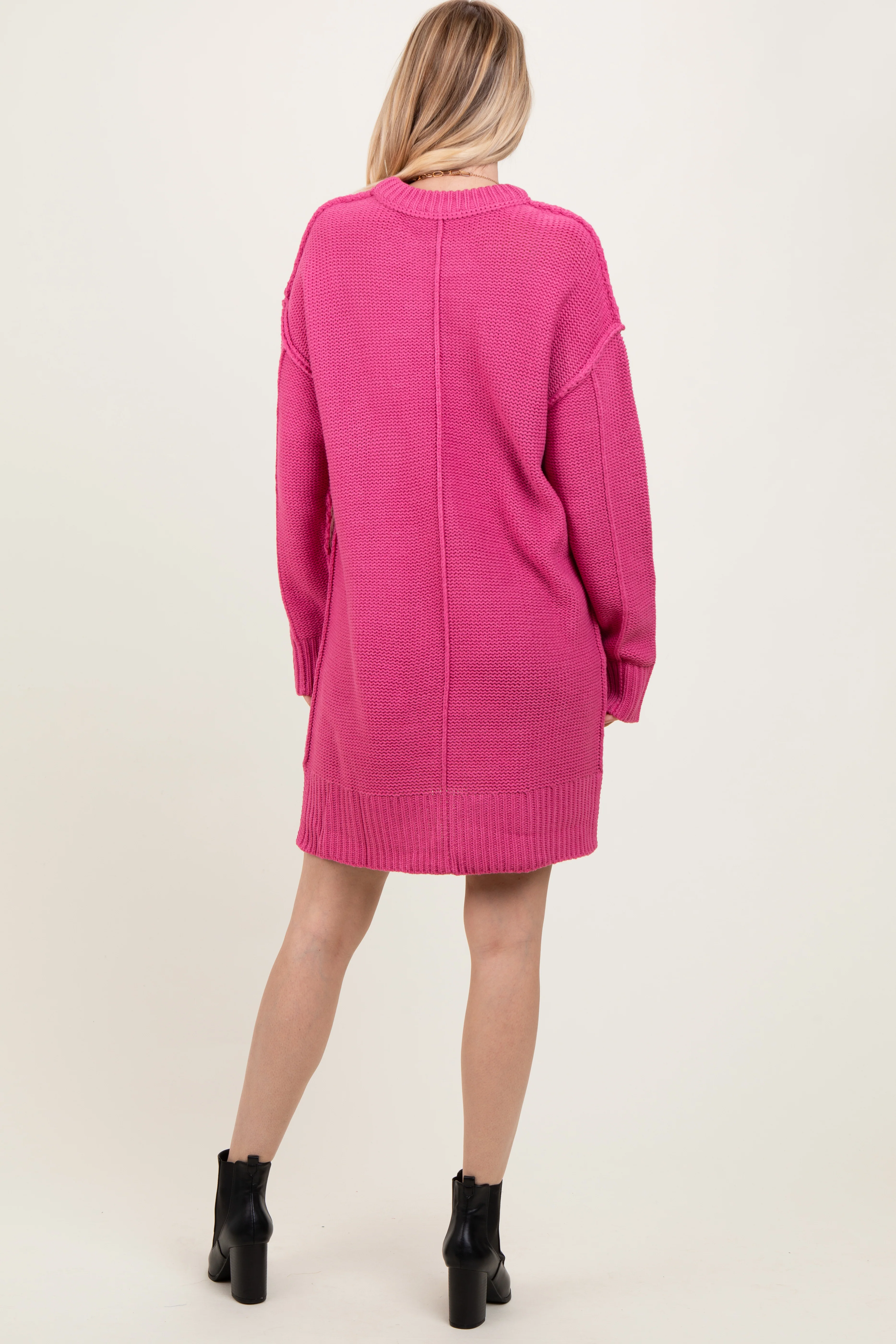 Dark Pink Exposed Seam Oversized Sweater Dress - Image 4