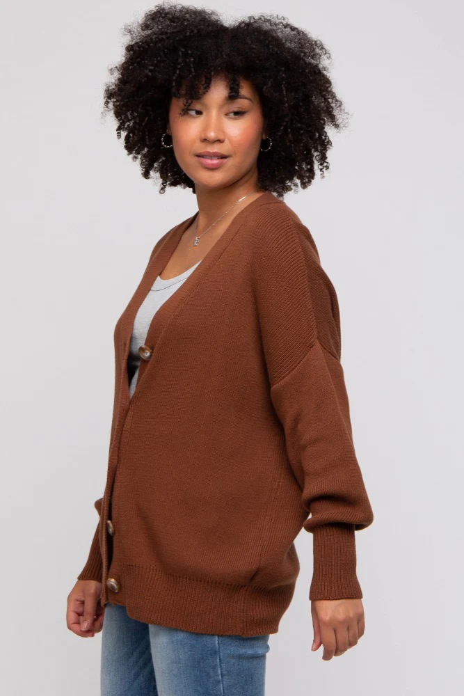 Dark Rust Basic Ribbed Cardigan Sweater - Image 4