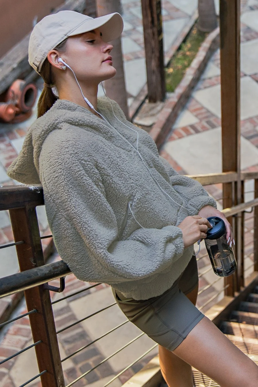 Dark Taupe Faux Sherpa Quarter Zip Hoodie - Image 3