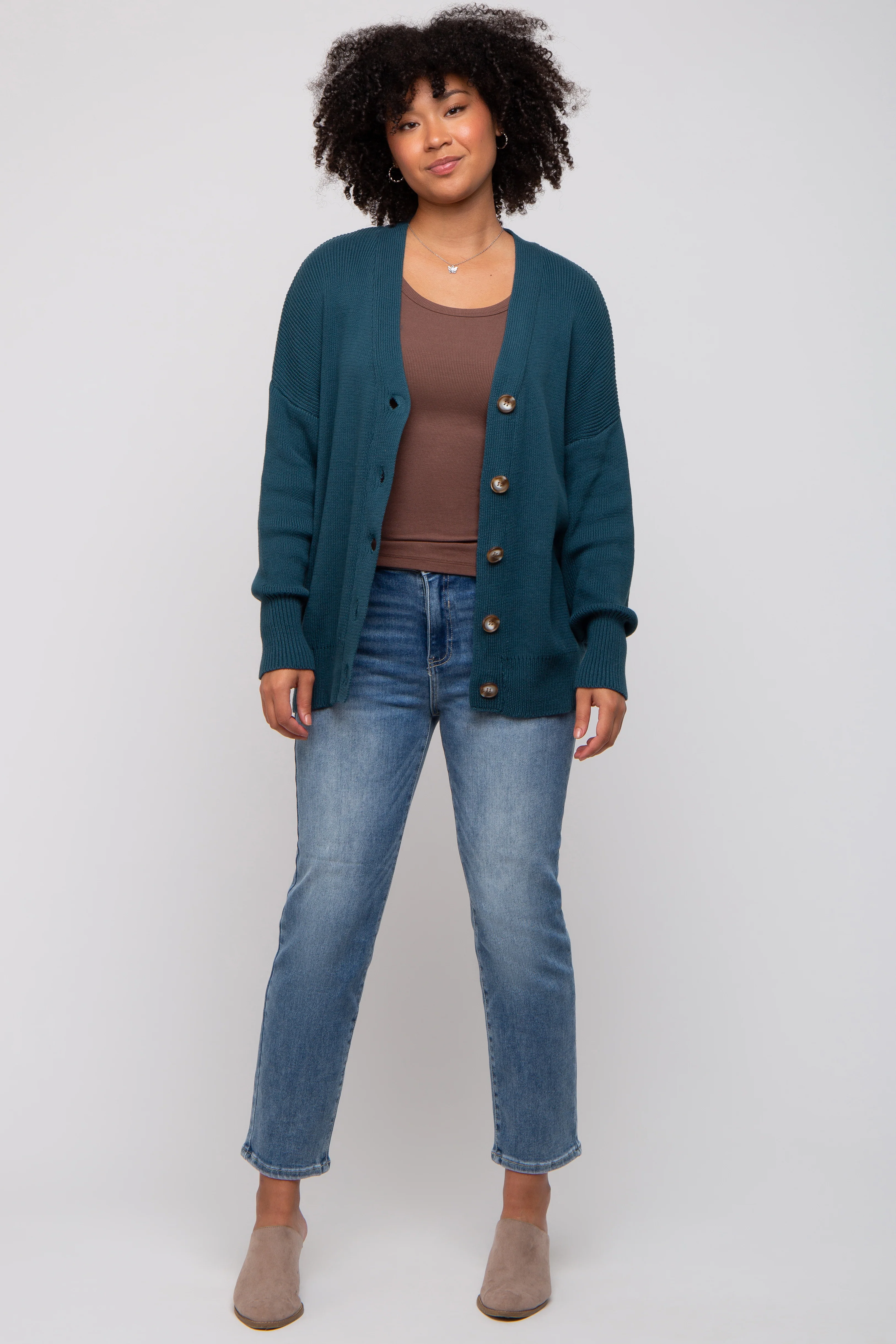 Dark Teal Basic Ribbed Cardigan Sweater - Image 6