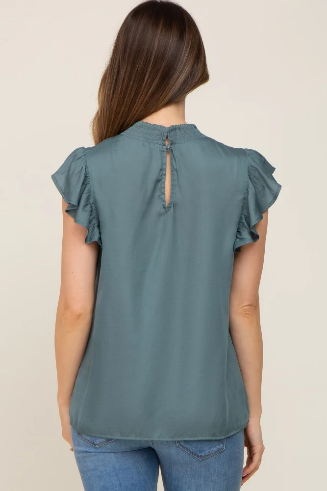 Dark Teal Mock Neck Flutter Maternity Blouse - Image 3