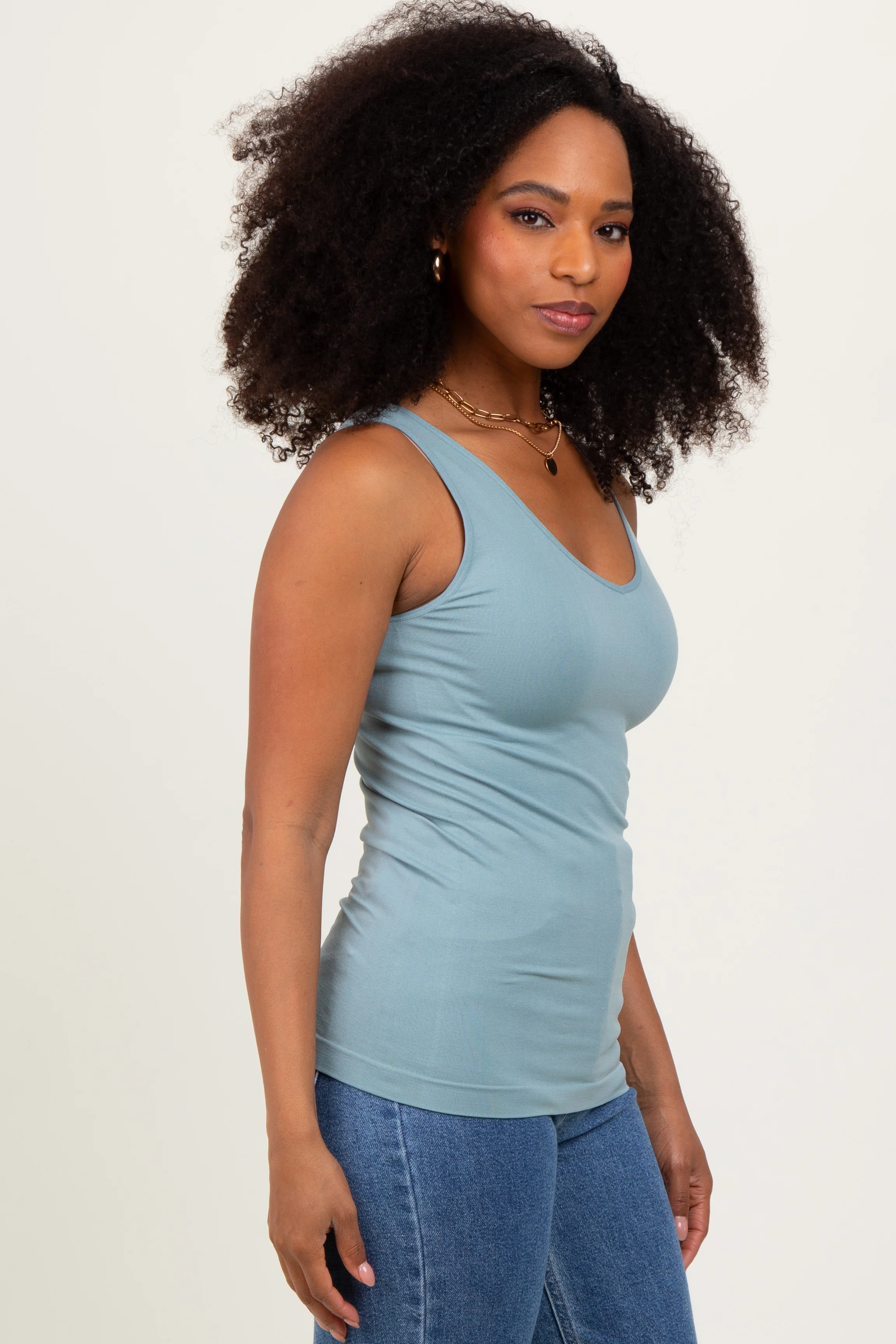 Dark Teal Reversible Seamless Fitted Tank - Image 3