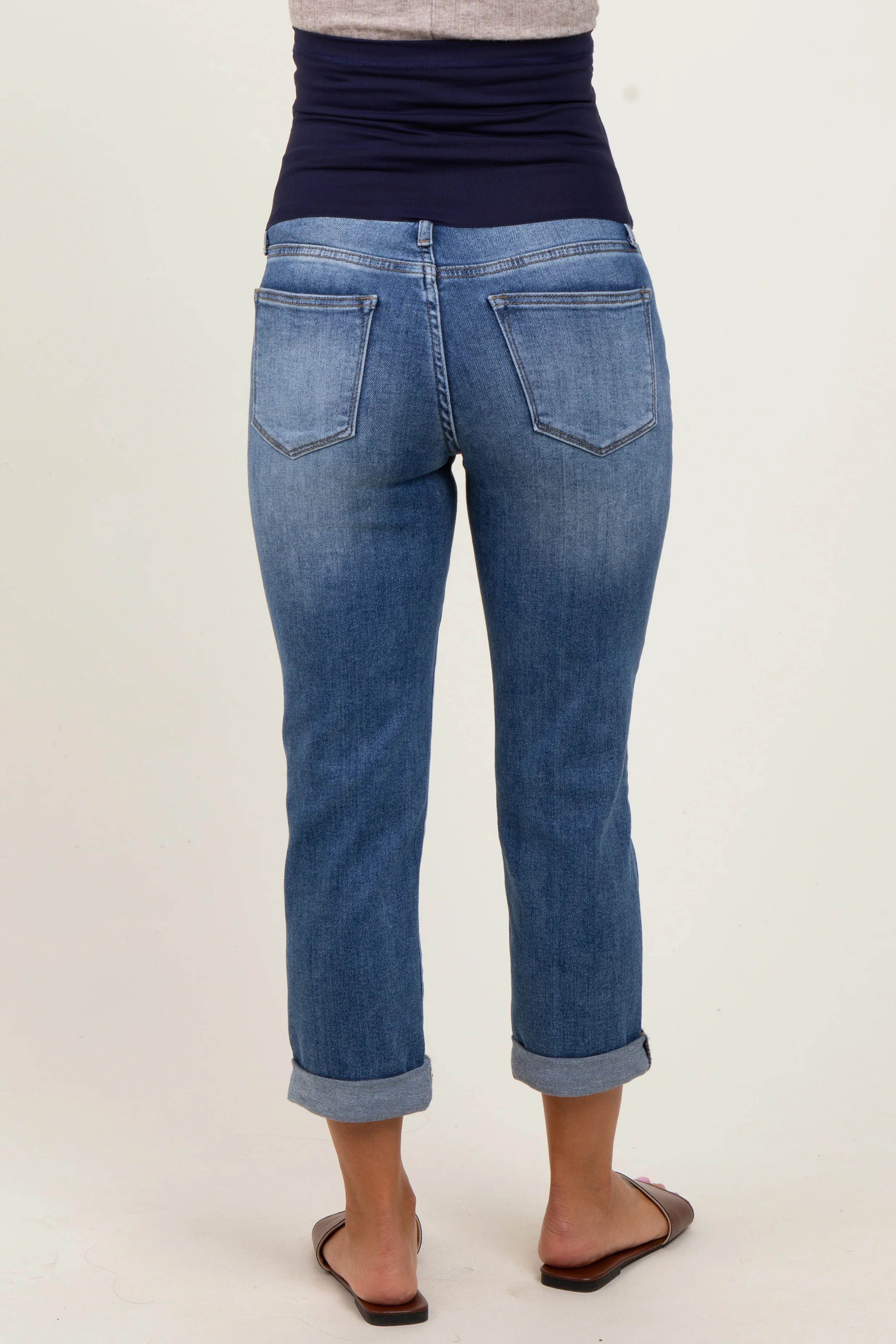 Dark Wash Slim Roll Cuff Maternity Jeans - Image 4