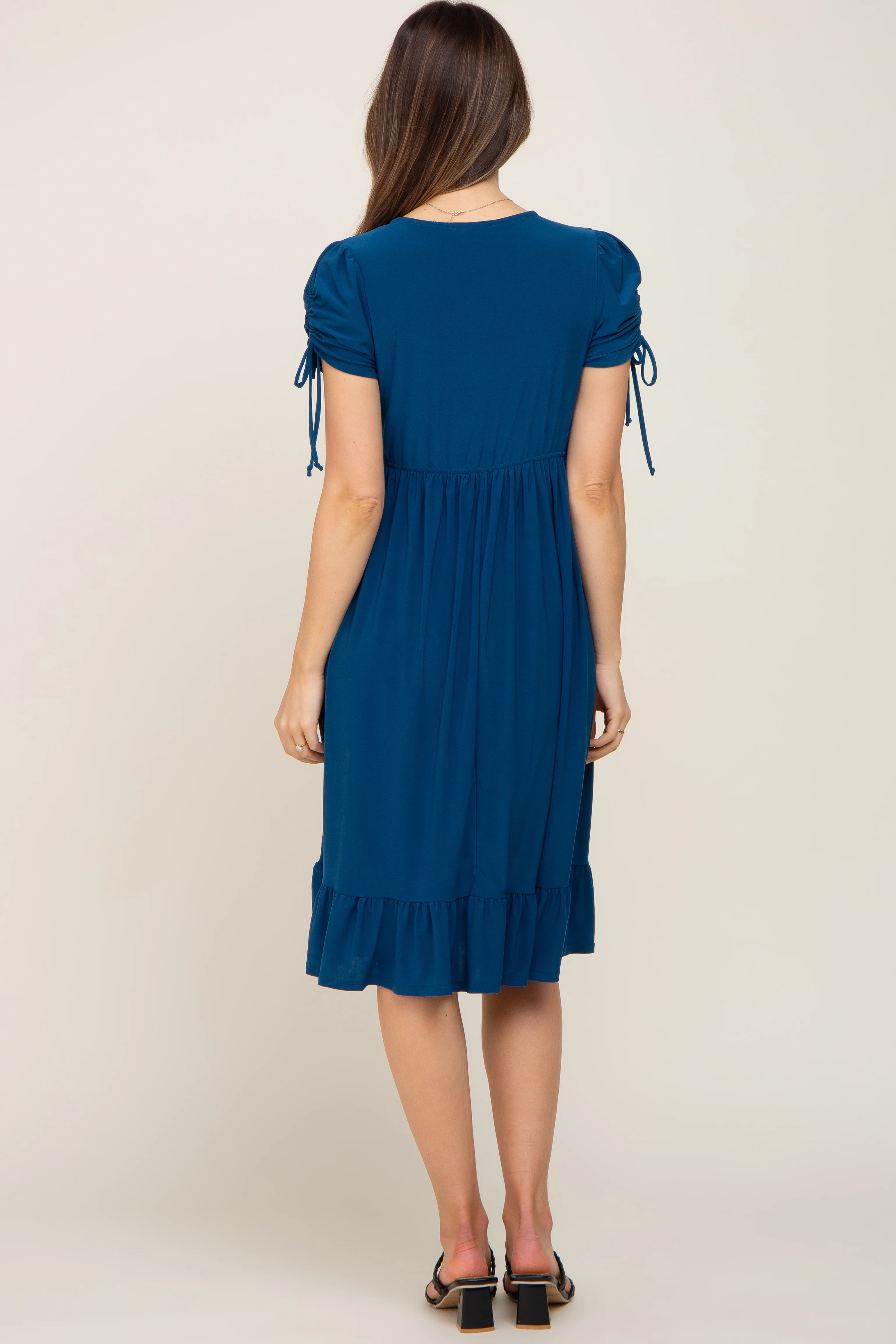 Deep Teal Cinched Sleeve Maternity Midi Dress - Image 5