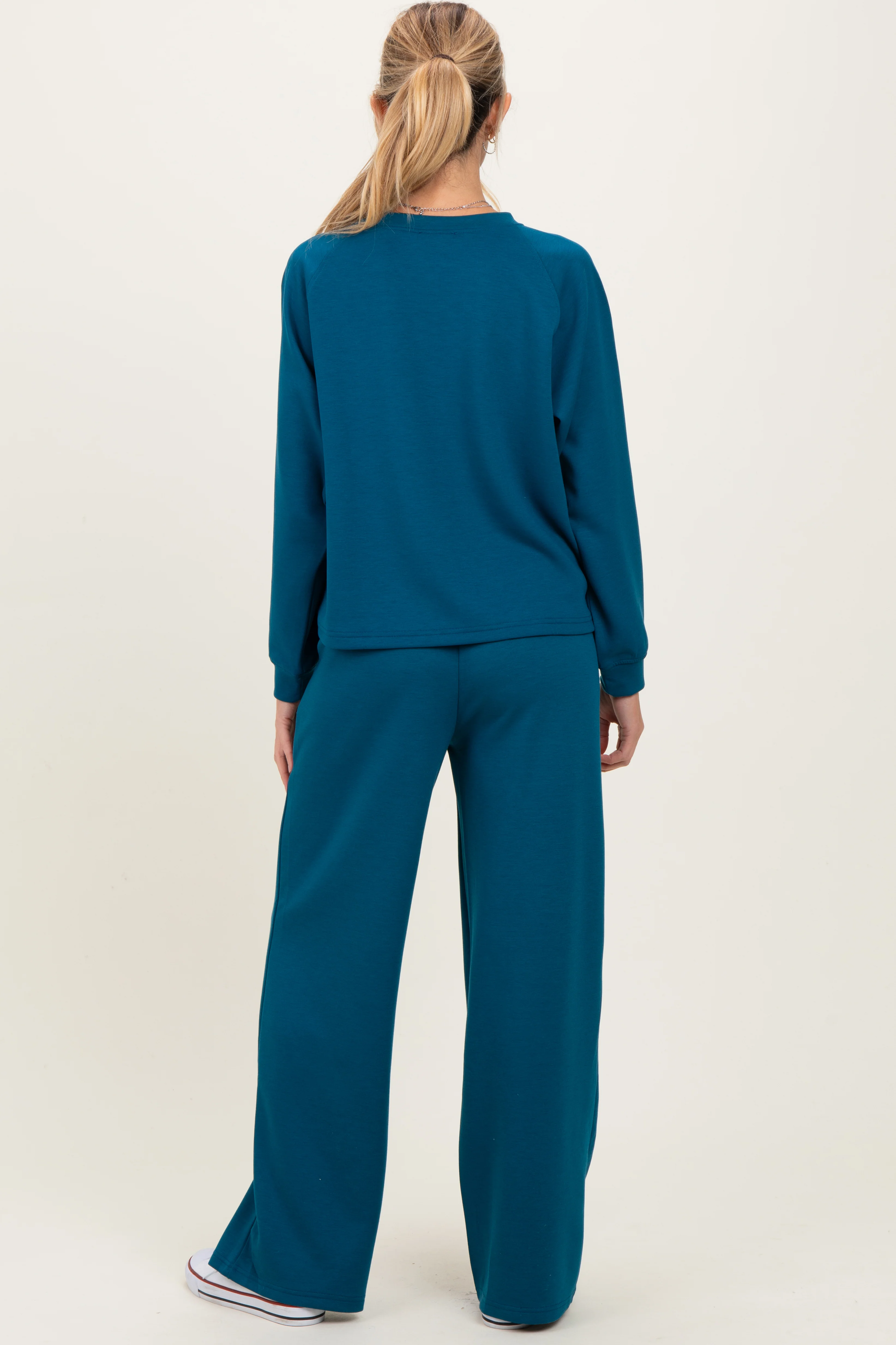 Deep Teal Crewneck Pullover Pant Maternity Set - Image 4
